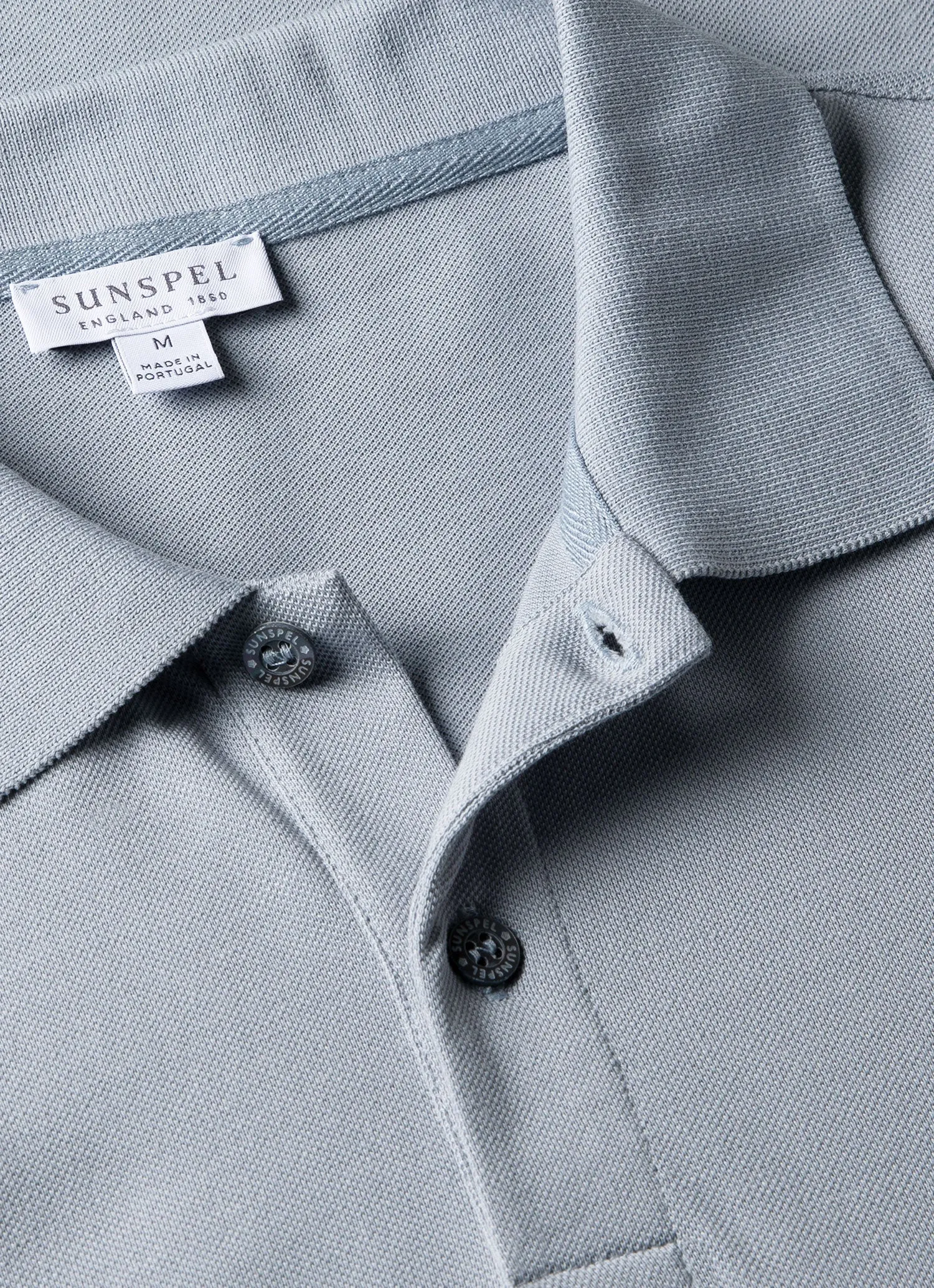 Men's Piqué Polo Shirt in Smoke Blue sold by Sunspel product image thumbnail 4