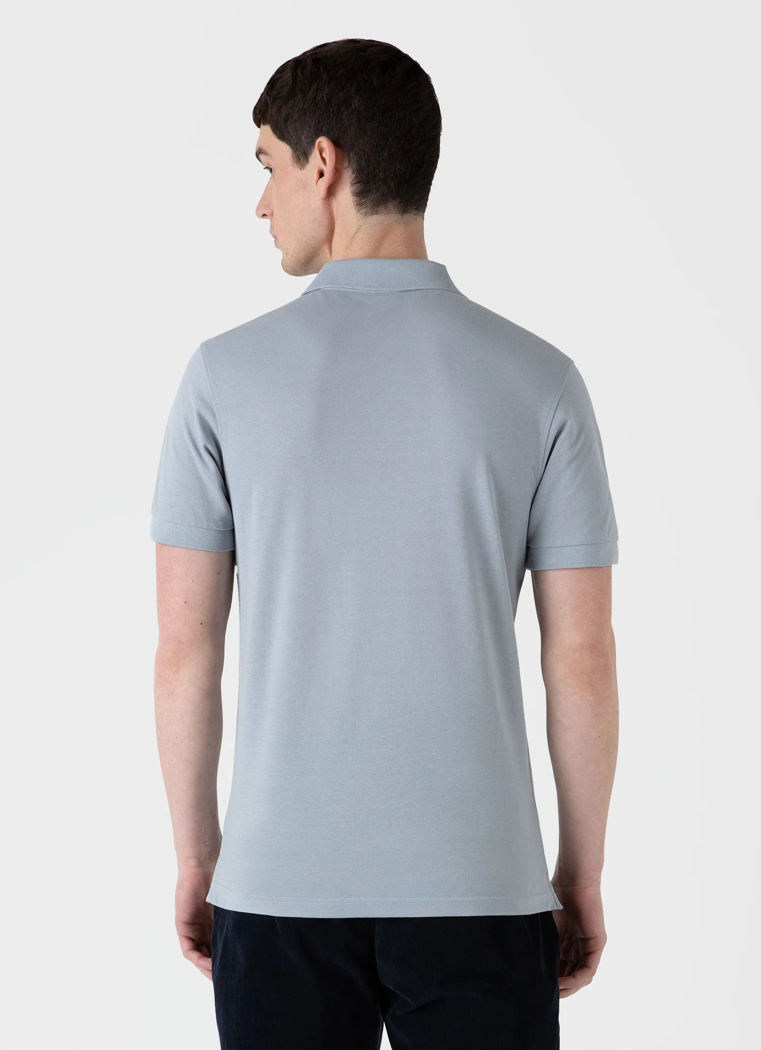 Men's Piqué Polo Shirt in Smoke Blue sold by Sunspel product image thumbnail 5