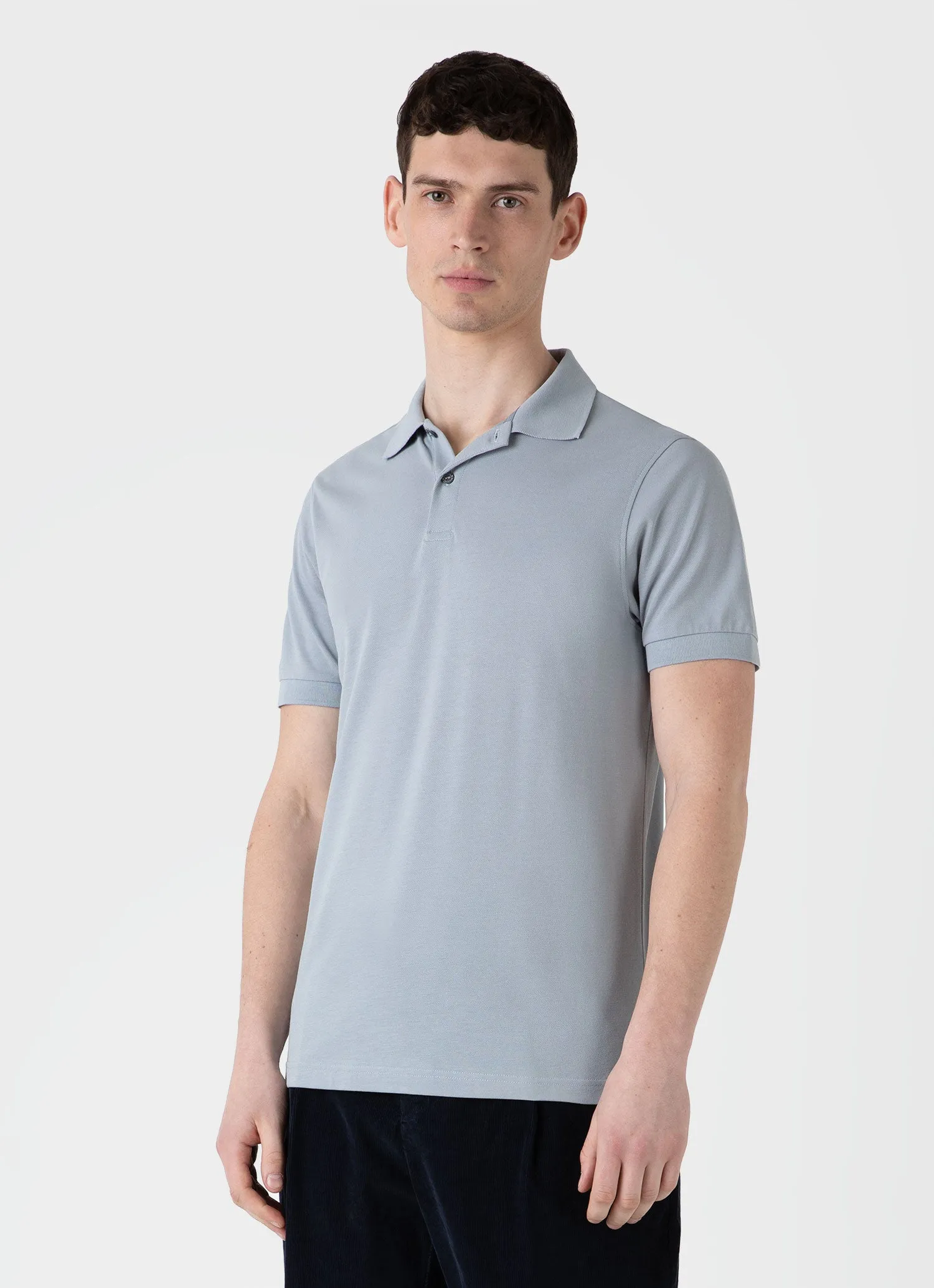 Men's Piqué Polo Shirt in Smoke Blue sold by Sunspel product image thumbnail 2