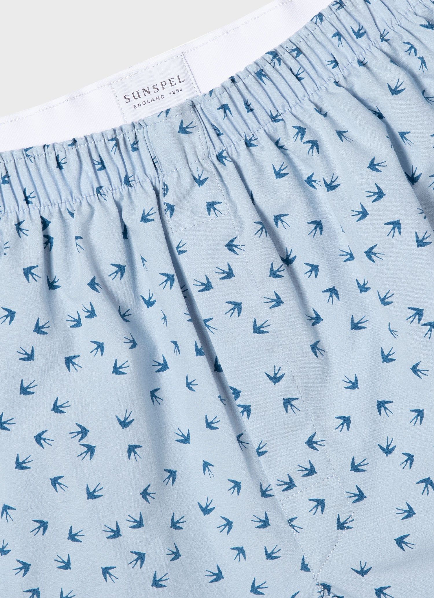 Men's Classic Print Boxer Shorts in Lt Blue/Ocean Swallows sold by Sunspel product image thumbnail 4