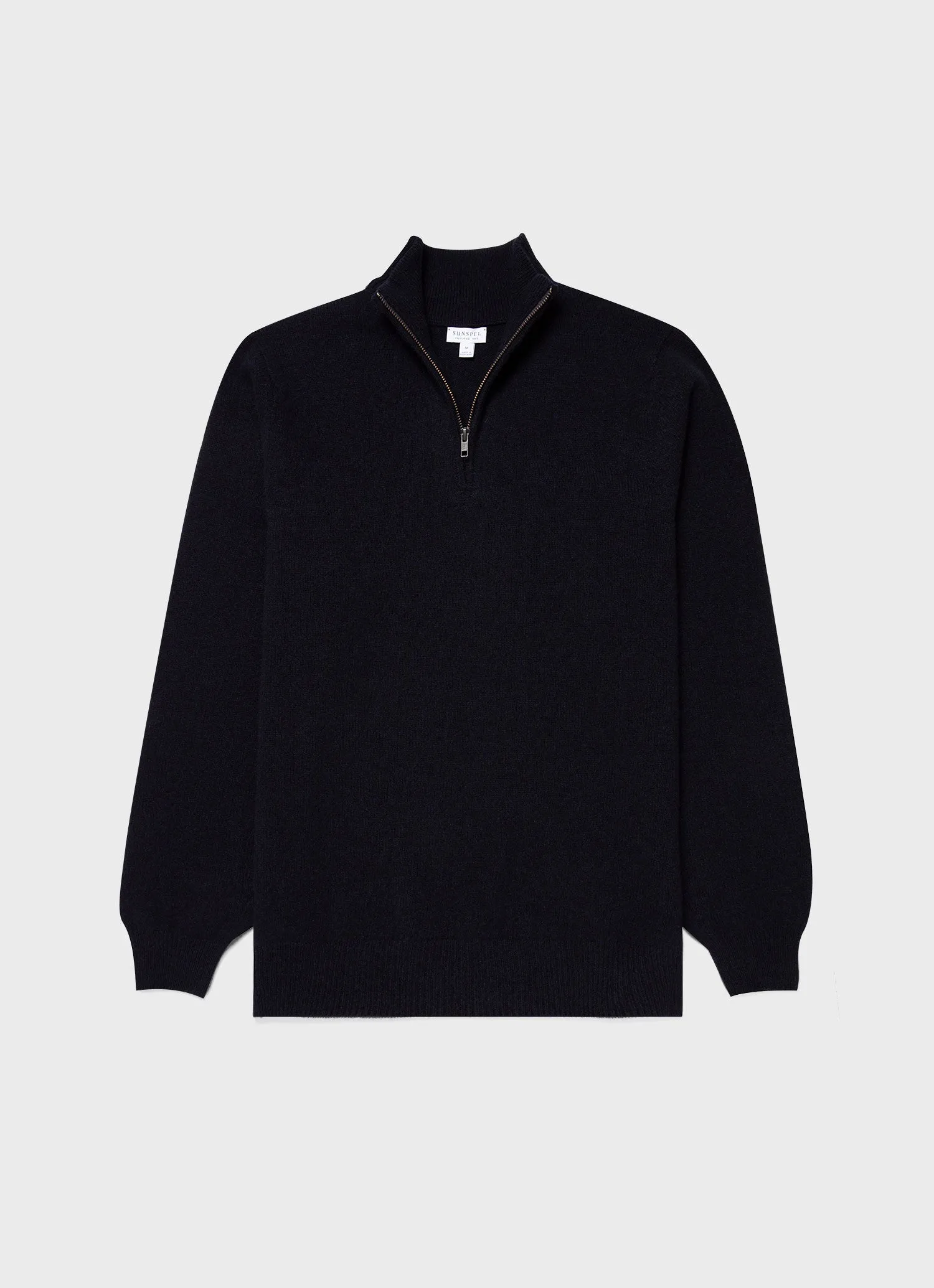 Men's Lambswool Half Zip Jumper in Dark Navy Mouline sold by Sunspel