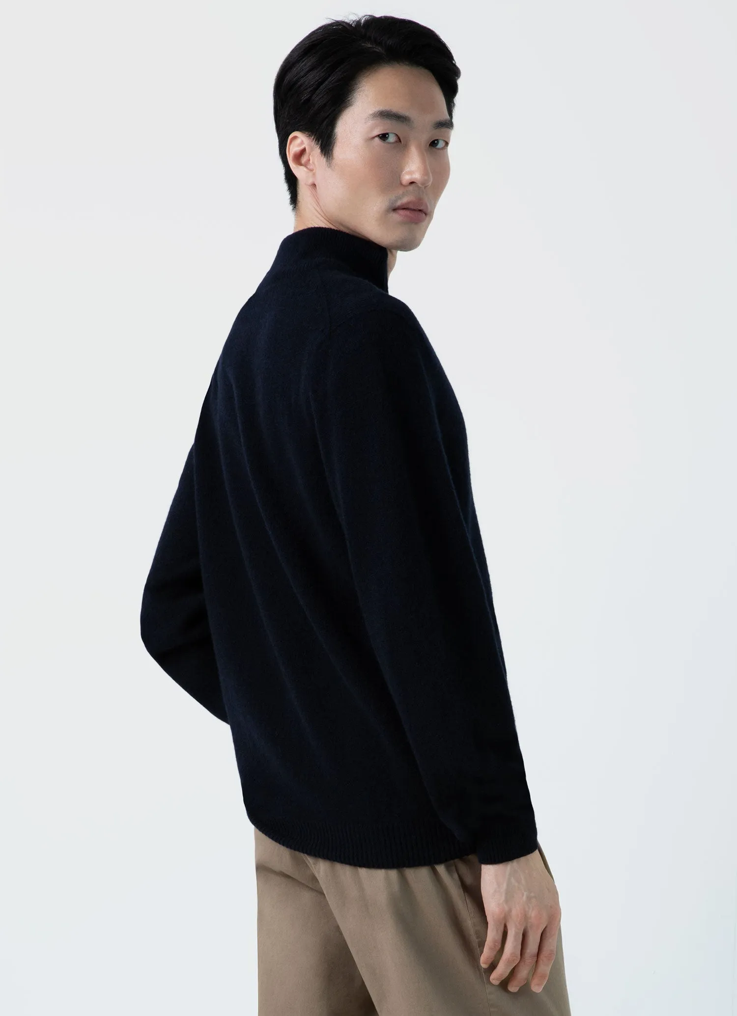 Men's Lambswool Half Zip Jumper in Dark Navy Mouline sold by Sunspel product image thumbnail 5