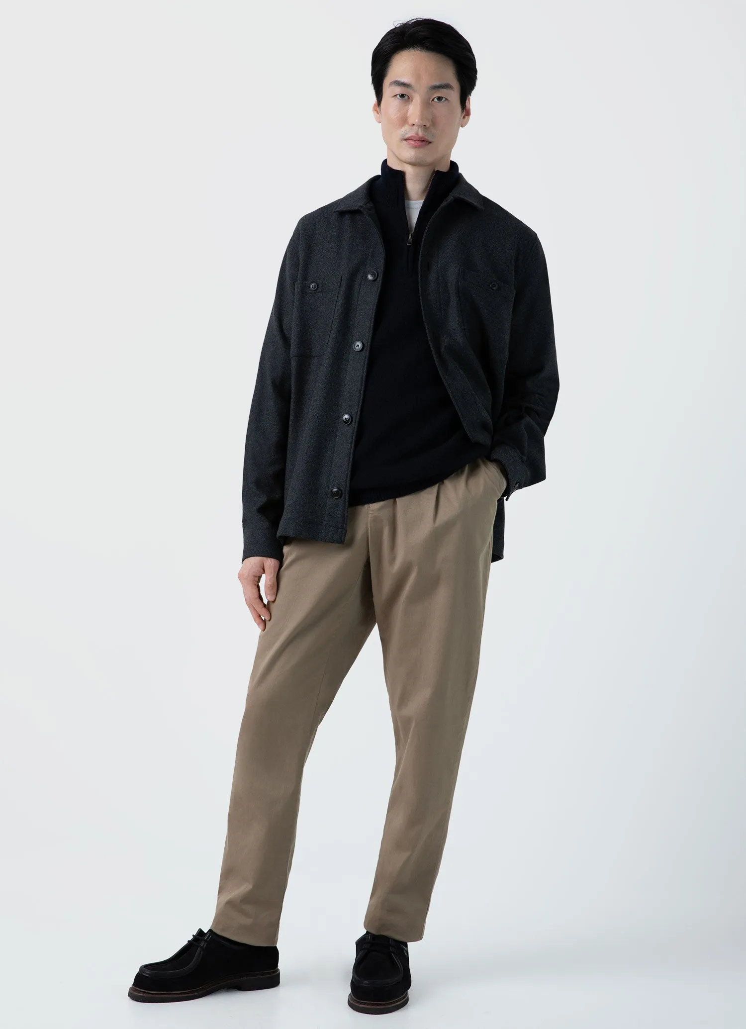 Men's Lambswool Half Zip Jumper in Dark Navy Mouline sold by Sunspel product image thumbnail 3