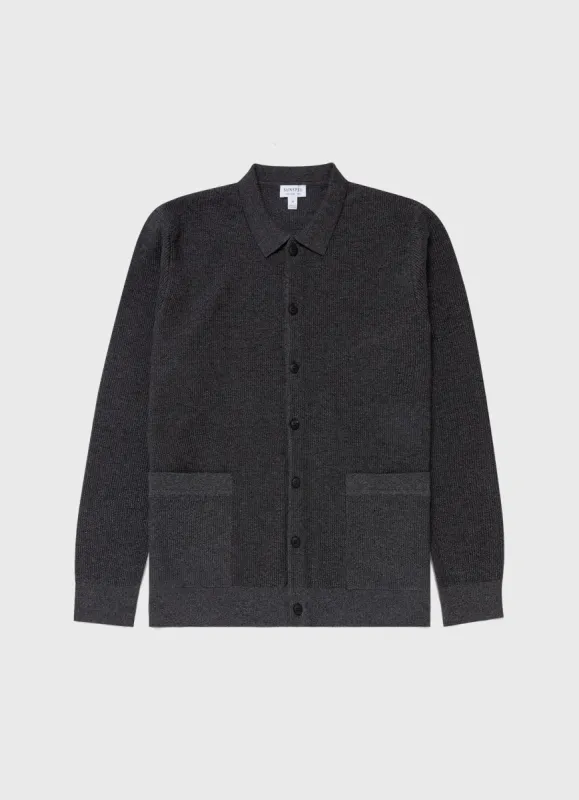 Men's Knitted Jacket in Charcoal Mouline sold by Sunspel