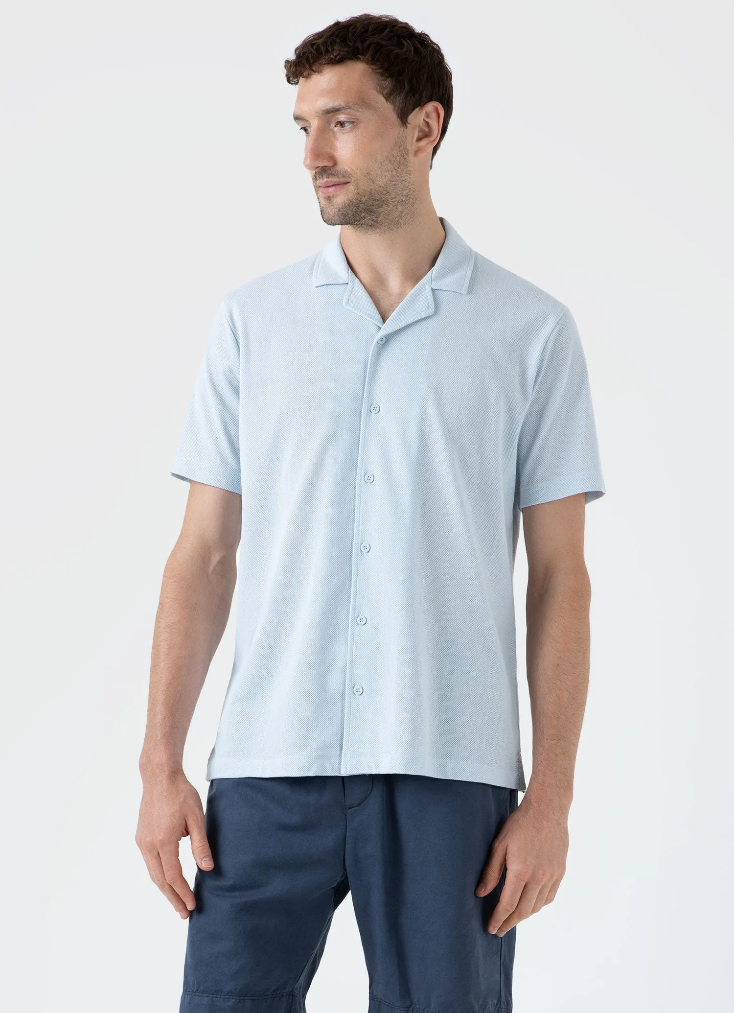 Men's Riviera Camp Collar Shirt in Light Blue sold by Sunspel product image thumbnail 2