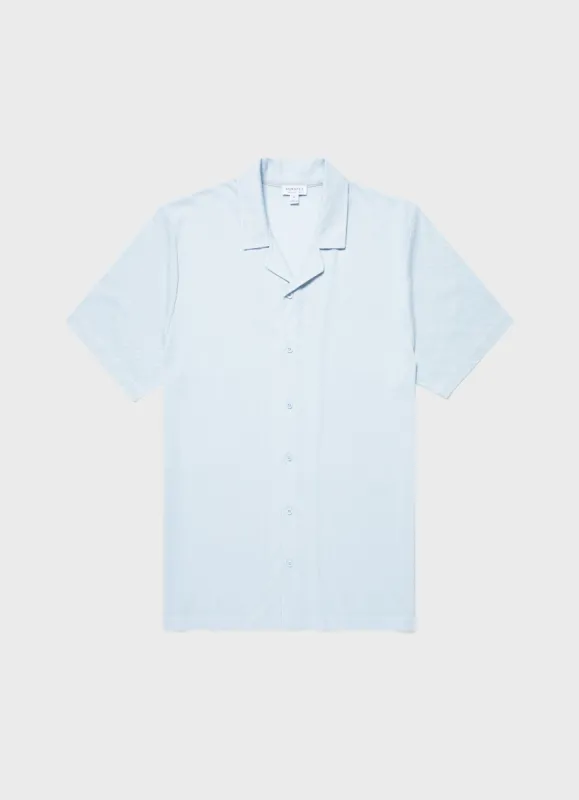 Men's Riviera Camp Collar Shirt in Light Blue sold by Sunspel