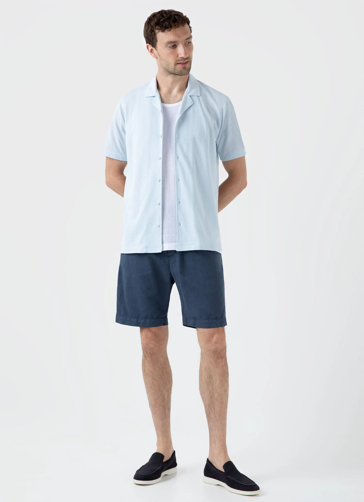 Men's Riviera Camp Collar Shirt in Light Blue sold by Sunspel product image thumbnail 3