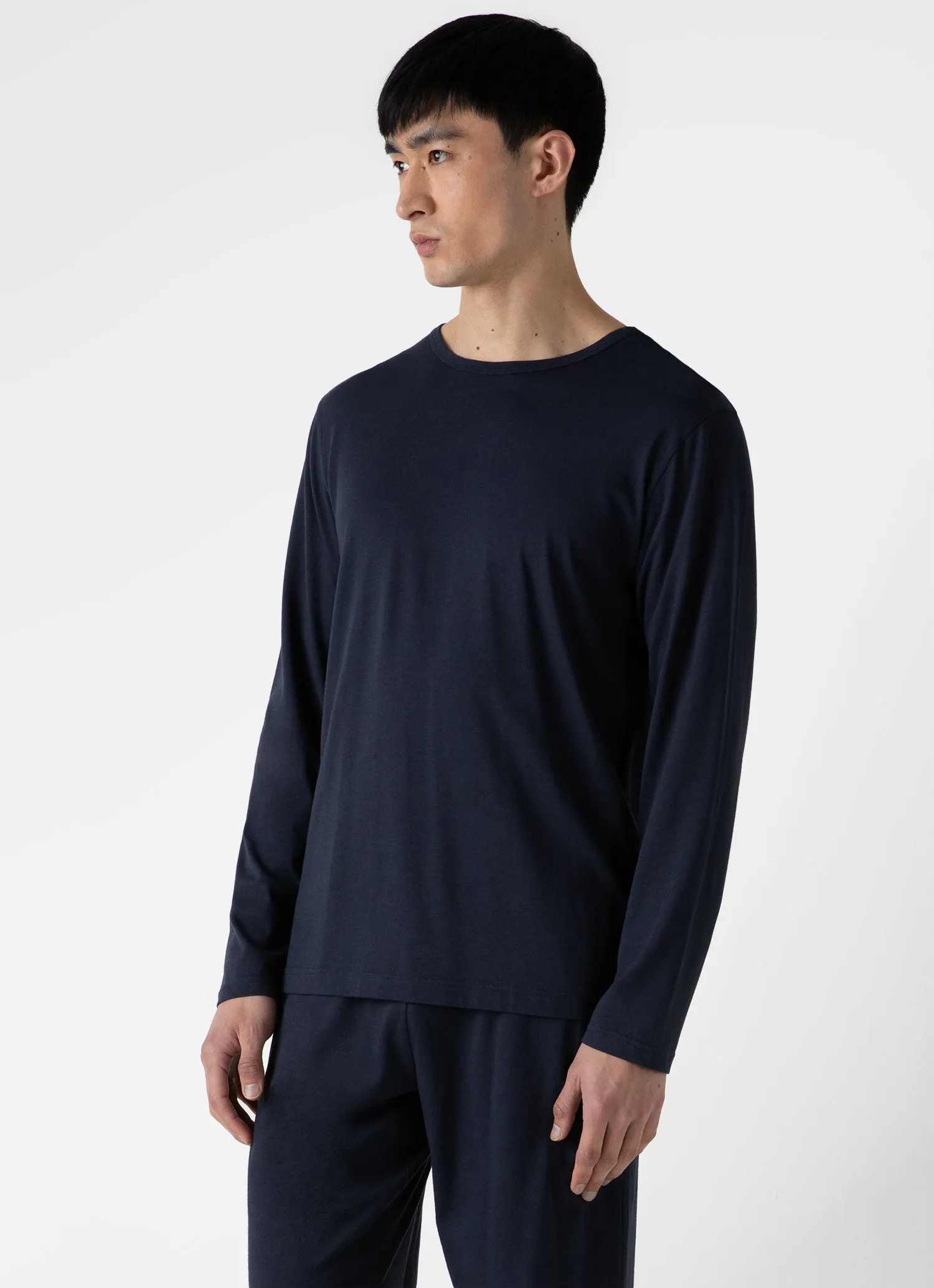 Men's Cotton Modal Lounge Long Sleeve T-shirt in Navy sold by Sunspel product image thumbnail 2