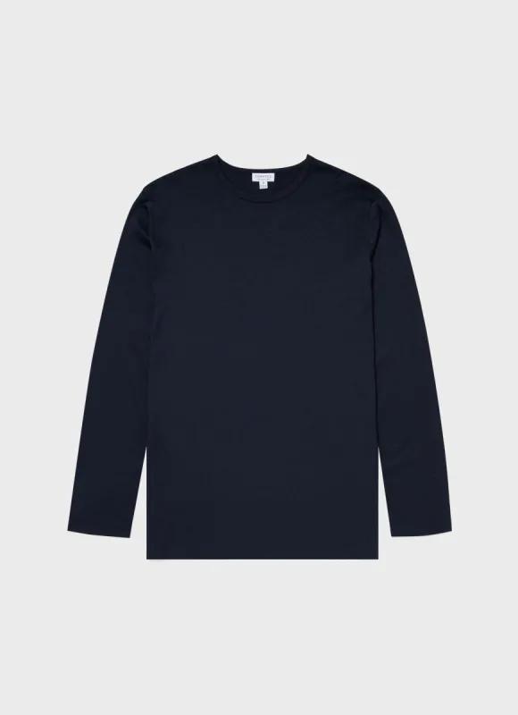 Men's Cotton Modal Lounge Long Sleeve T-shirt in Navy sold by Sunspel
