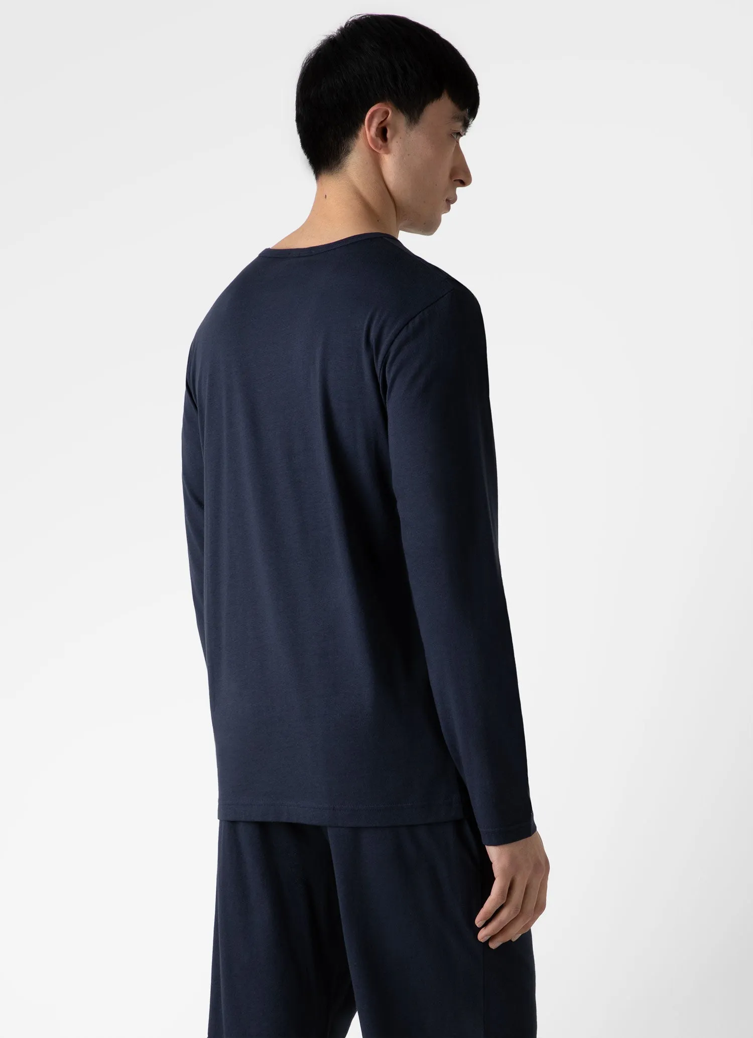 Men's Cotton Modal Lounge Long Sleeve T-shirt in Navy sold by Sunspel product image thumbnail 5