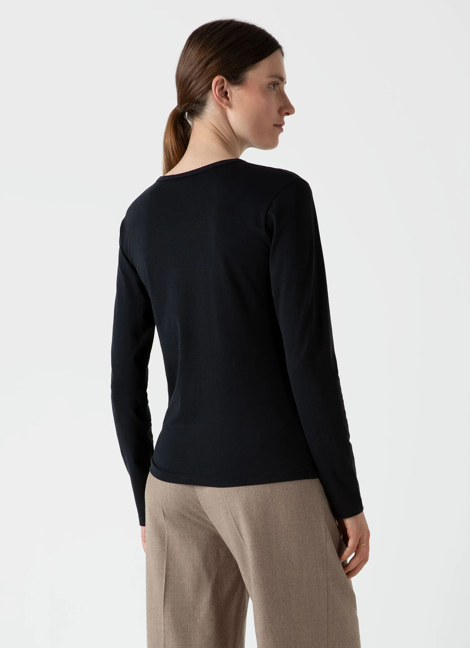 Women's Long Sleeve Classic T-shirt in Black sold by Sunspel product image thumbnail 4