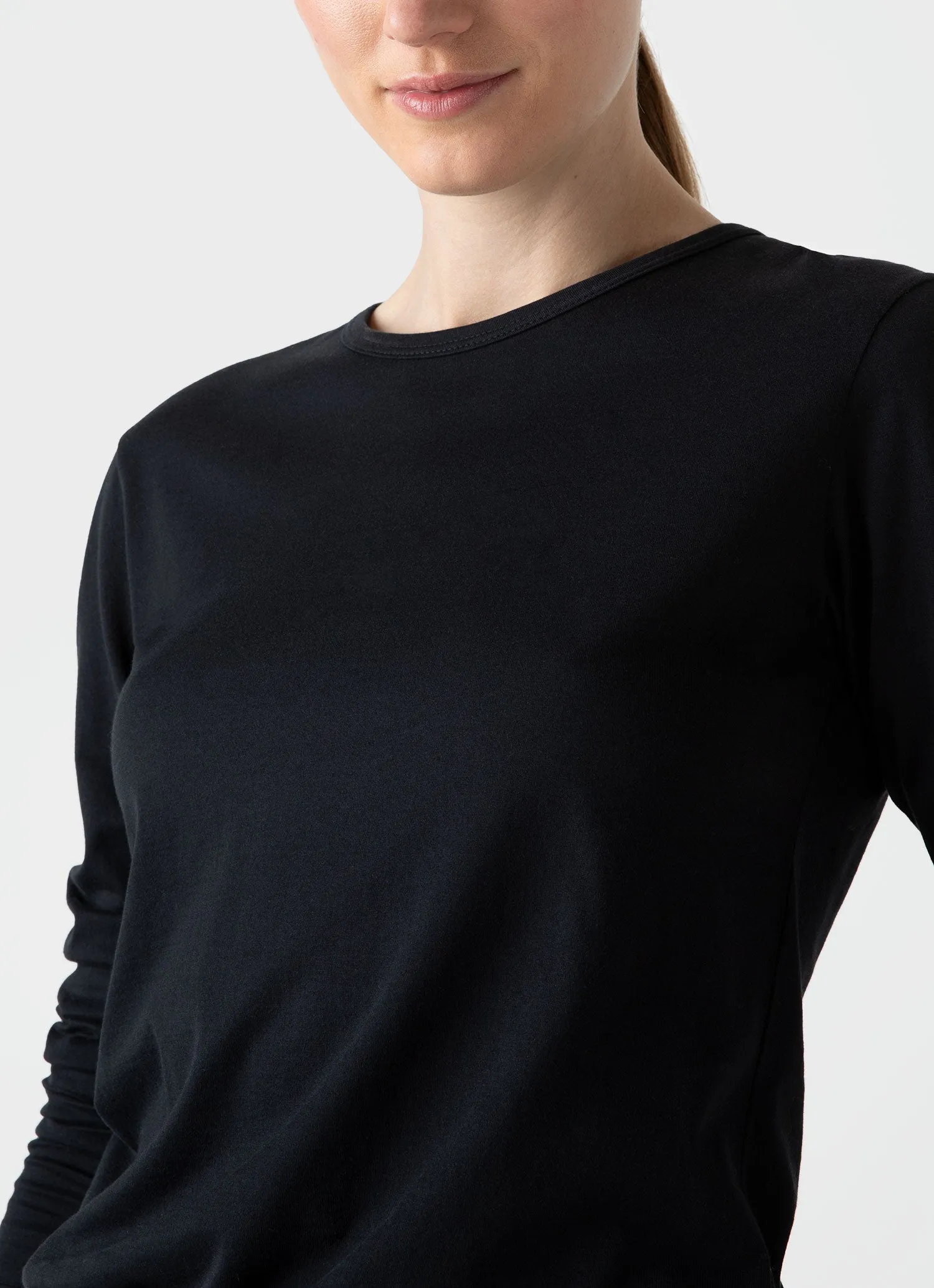 Women's Long Sleeve Classic T-shirt in Black sold by Sunspel product image thumbnail 3