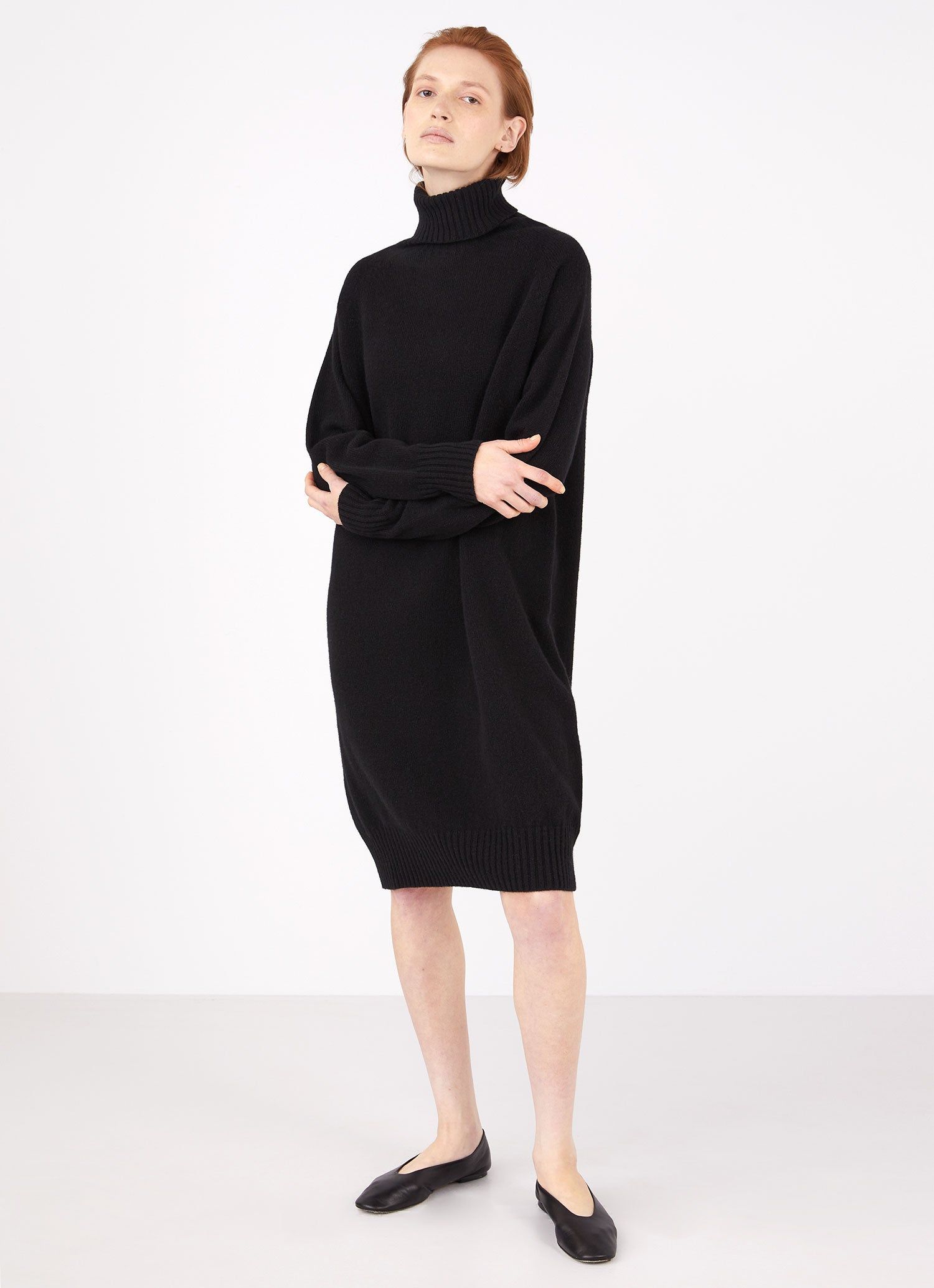 Women's Lambswool Roll Neck Dress in Black sold by Sunspel