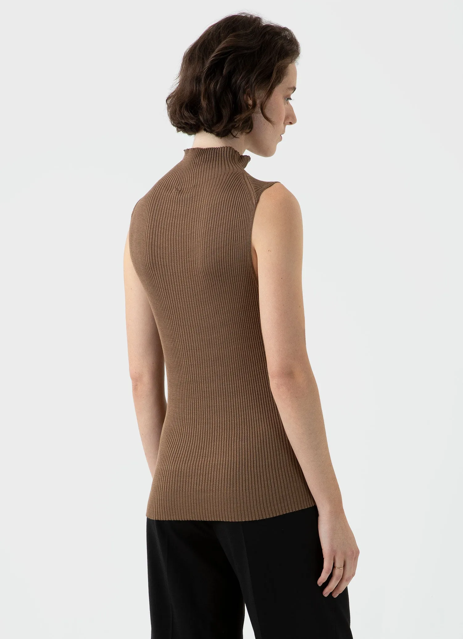 Women's Mulberry Silk Rib Vest Jumper in Dark Sand sold by Sunspel product image thumbnail 4