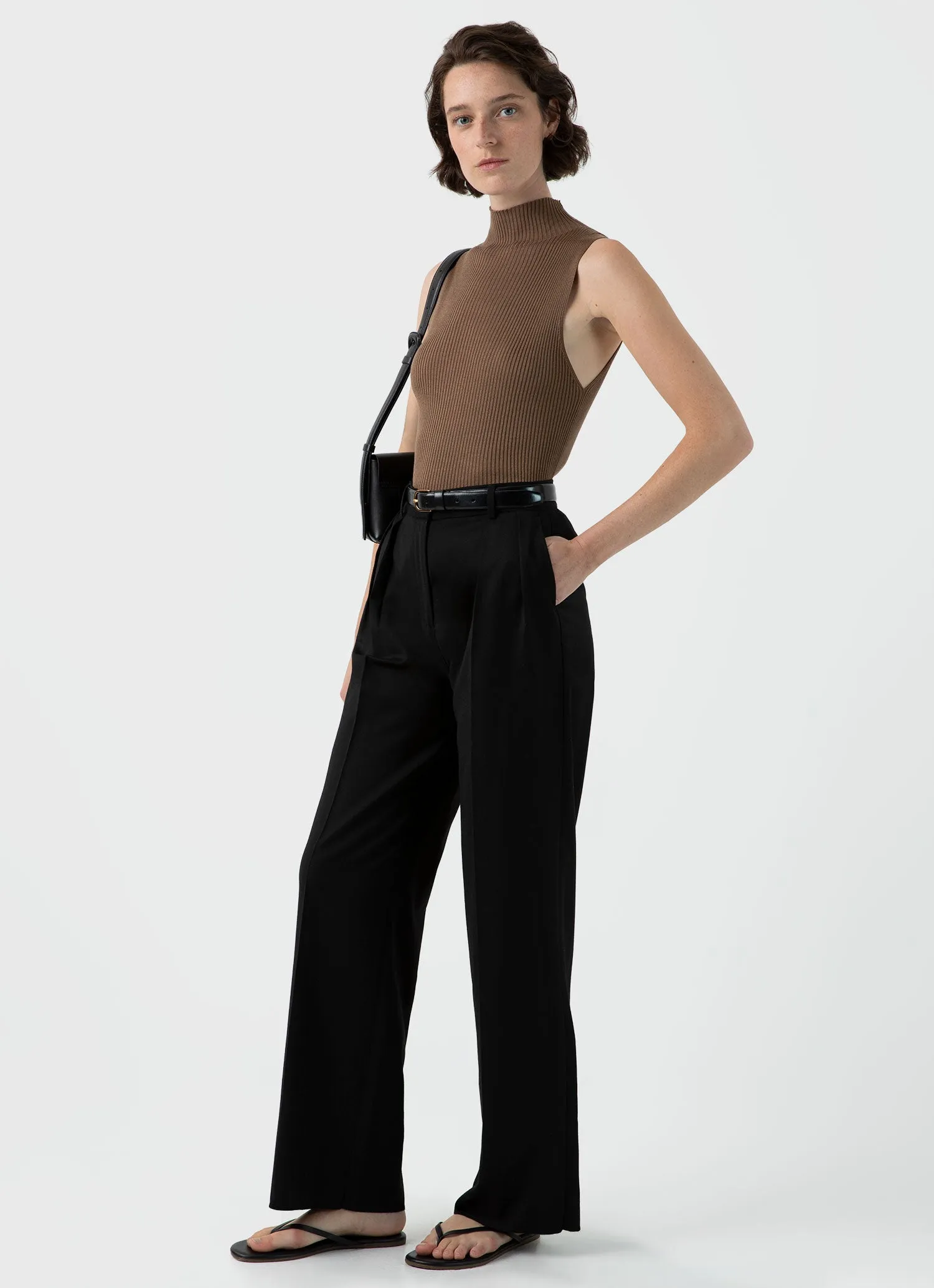 Women's Mulberry Silk Rib Vest Jumper in Dark Sand sold by Sunspel product image thumbnail 3