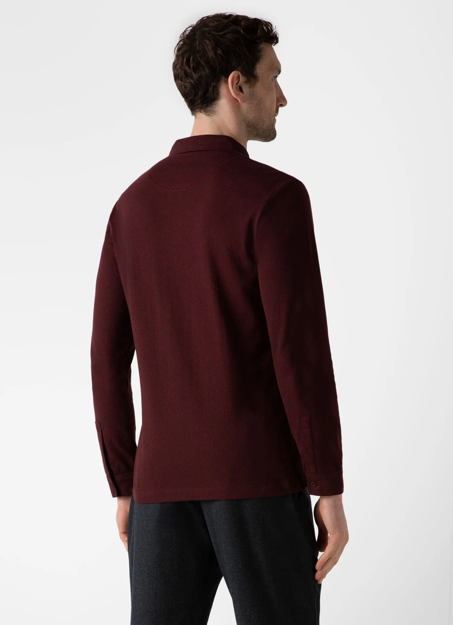 Men's Riviera Long Sleeve Polo Shirt in Maroon sold by Sunspel product image thumbnail 4