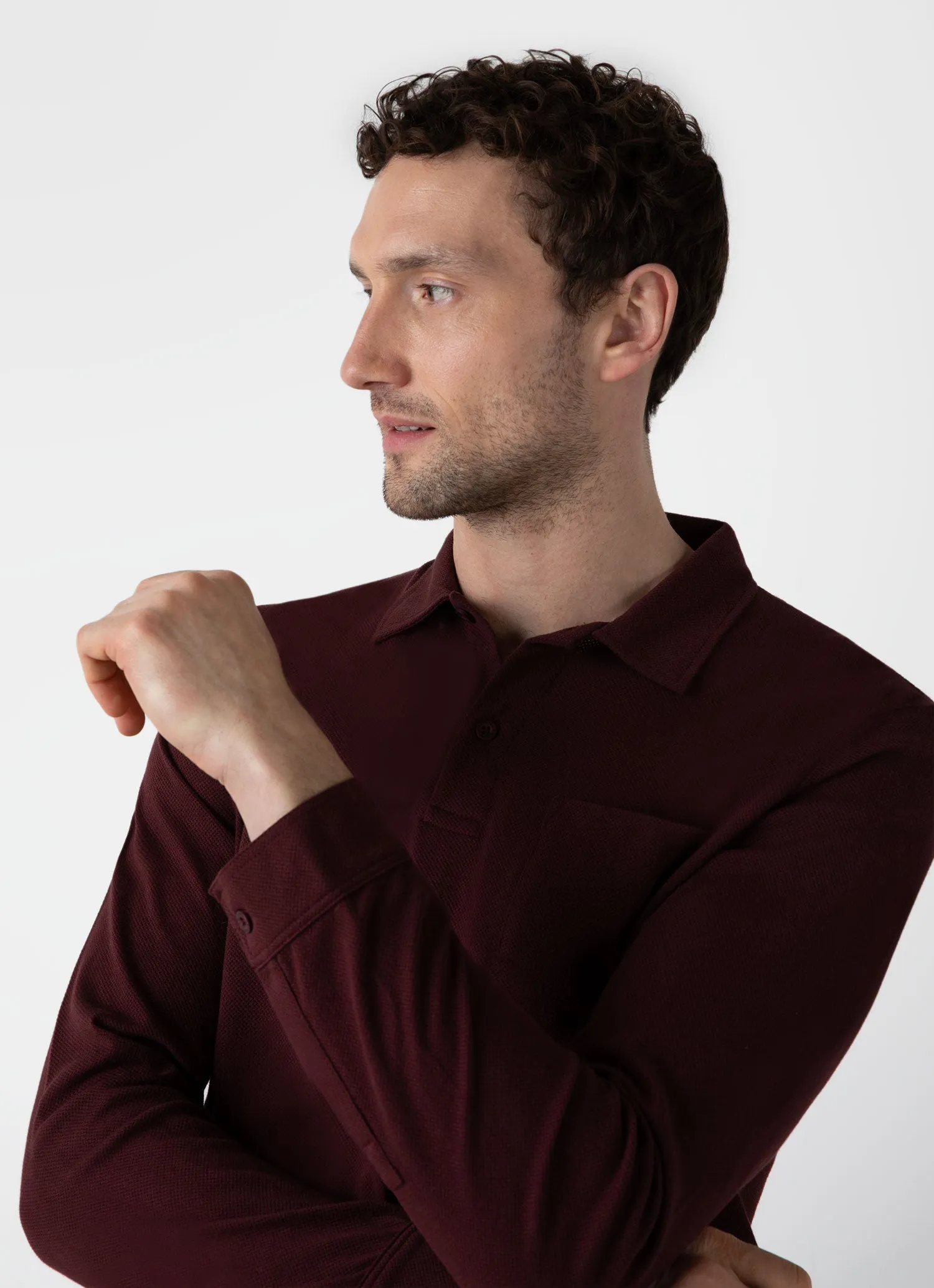 Men's Riviera Long Sleeve Polo Shirt in Maroon sold by Sunspel product image thumbnail 5