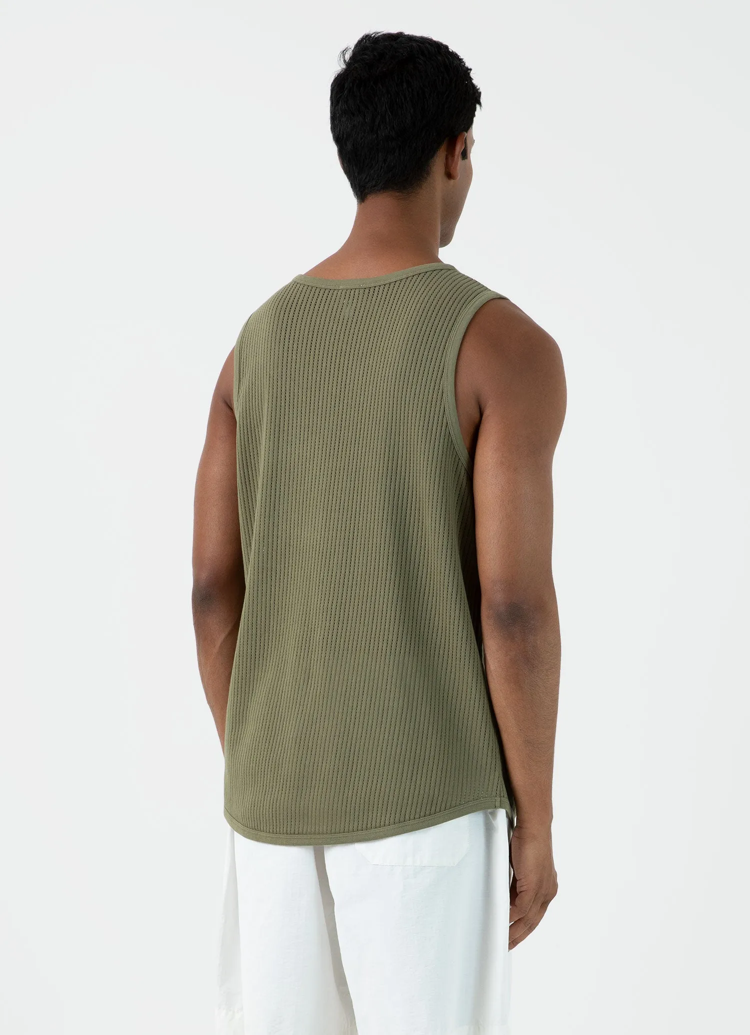Men's Sunspel x Nigel Cabourn Mesh Vest in Army Green sold by Sunspel product image thumbnail 5