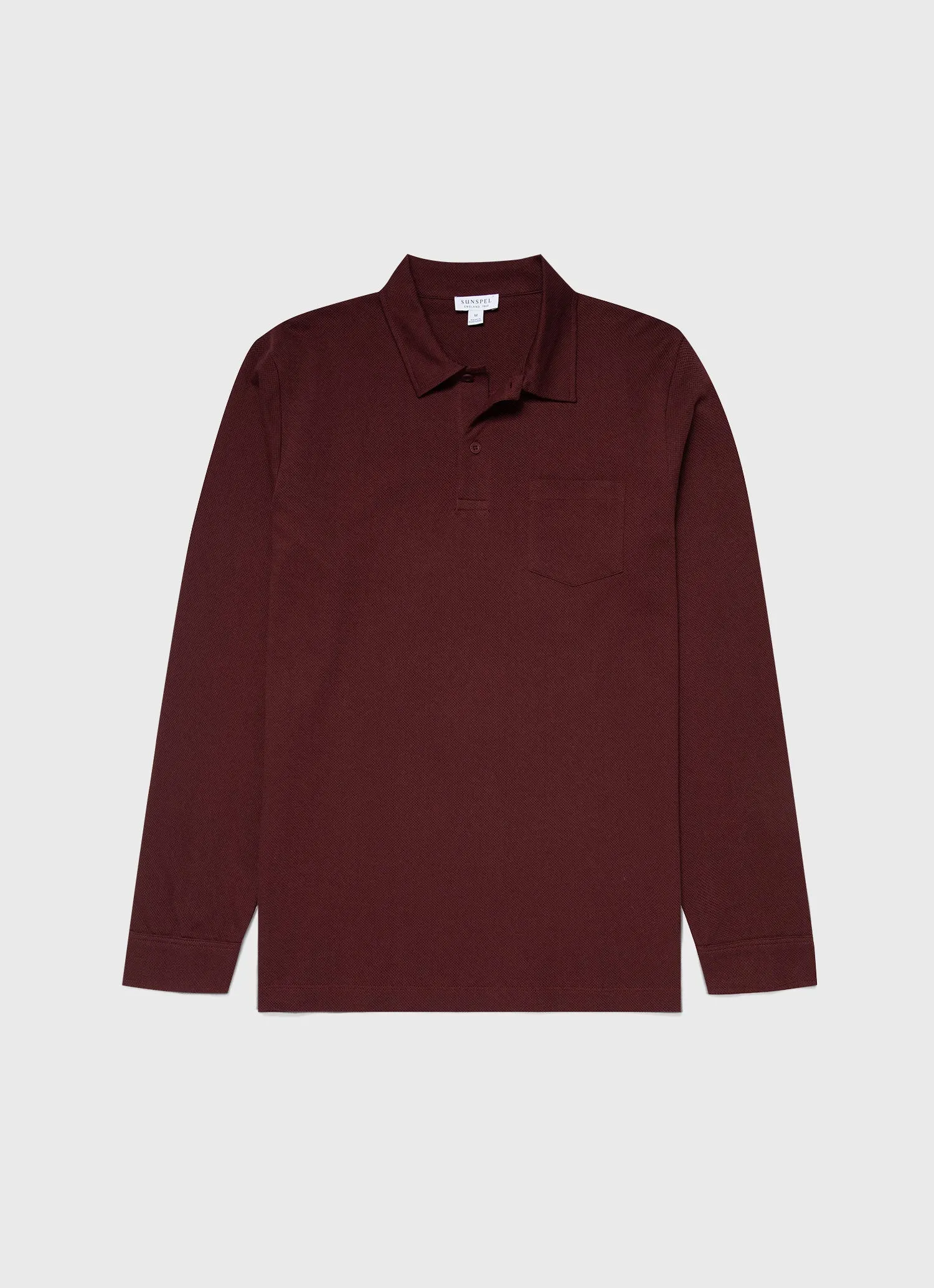 Men's Riviera Long Sleeve Polo Shirt in Maroon sold by Sunspel