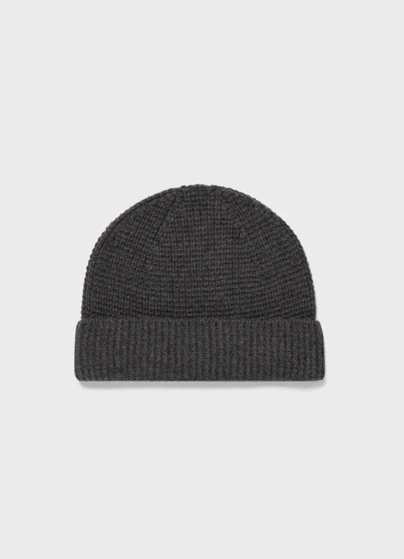 Textured Waffle Hat in Charcoal Melange sold by Sunspel
