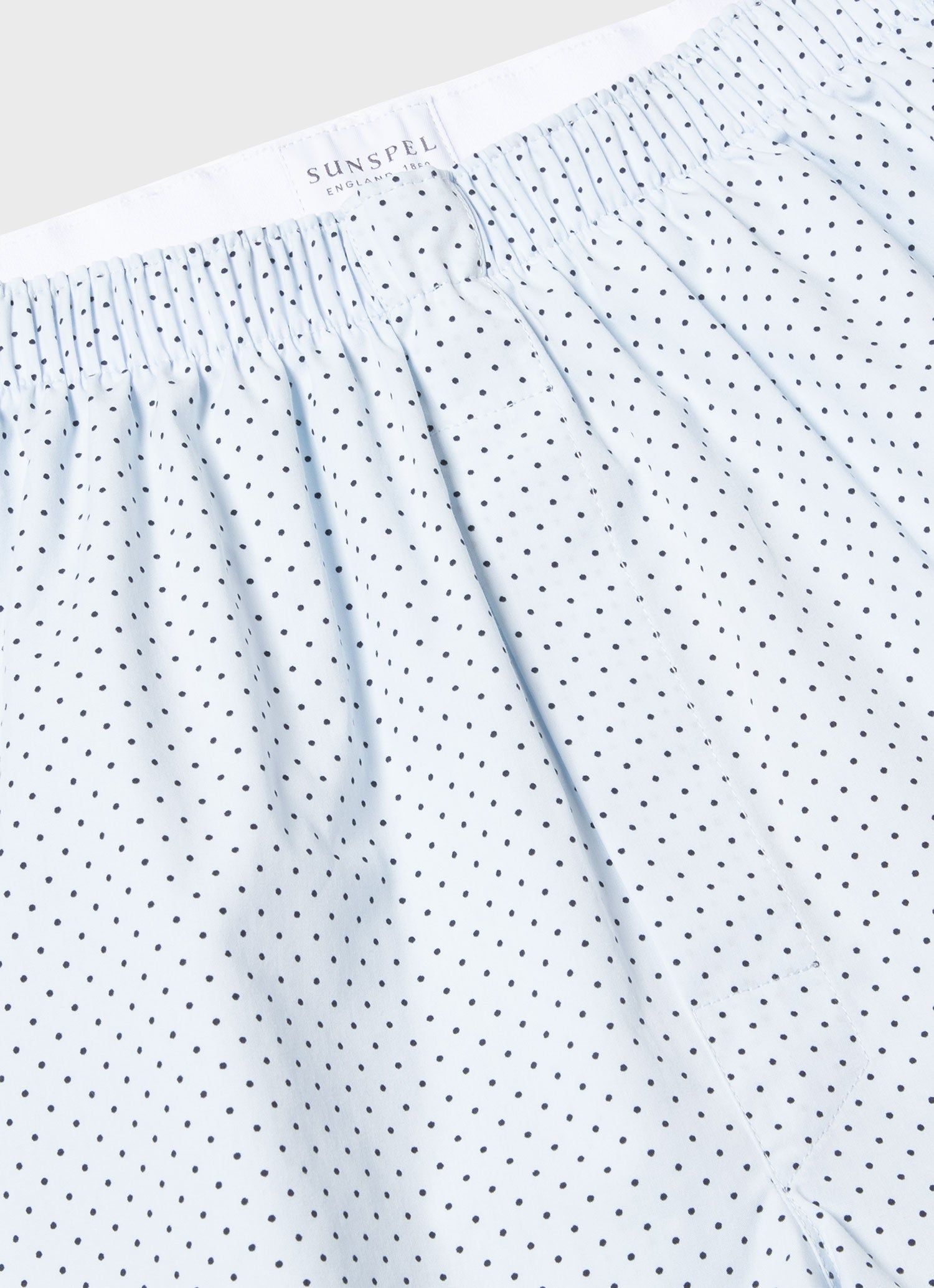 Men's Classic Print Boxer Shorts in Pastel Blue Mini Dots sold by Sunspel product image thumbnail 2