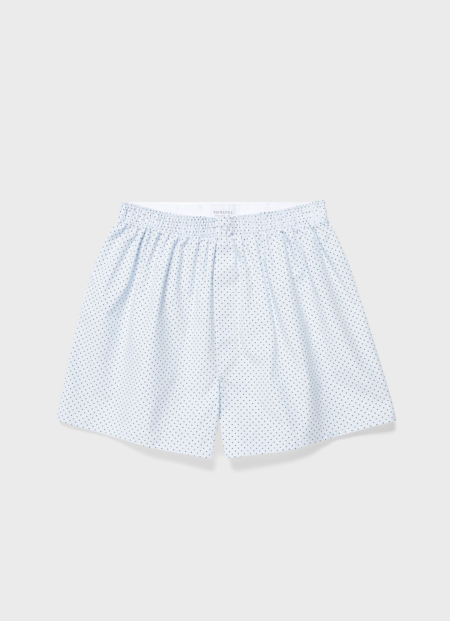 Men's Classic Print Boxer Shorts in Pastel Blue Mini Dots sold by Sunspel