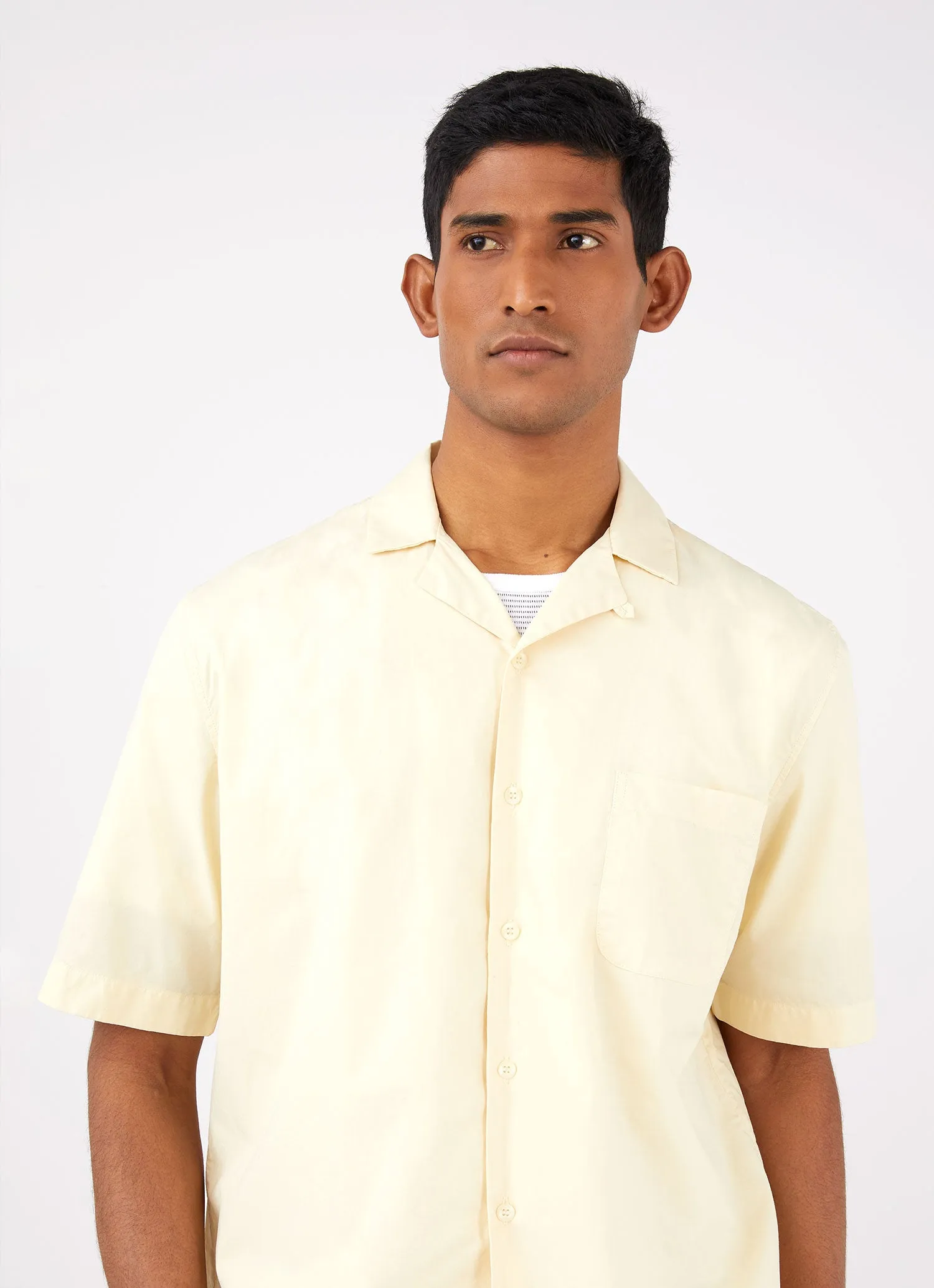 Men's Poplin Camp Collar Shirt in Lemon sold by Sunspel product image thumbnail 5