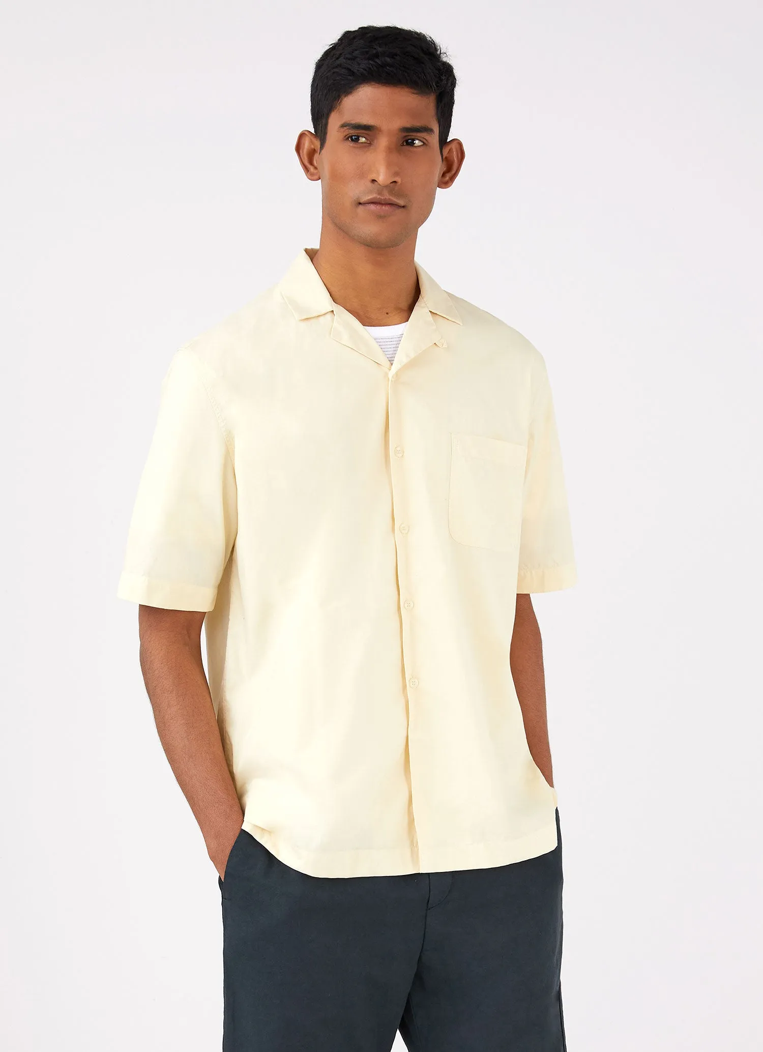 Men's Poplin Camp Collar Shirt in Lemon sold by Sunspel product image thumbnail 2