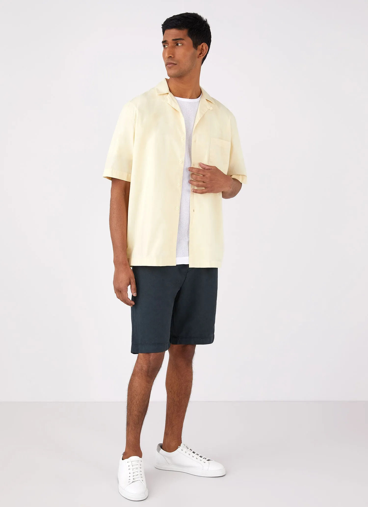 Men's Poplin Camp Collar Shirt in Lemon sold by Sunspel product image thumbnail 3