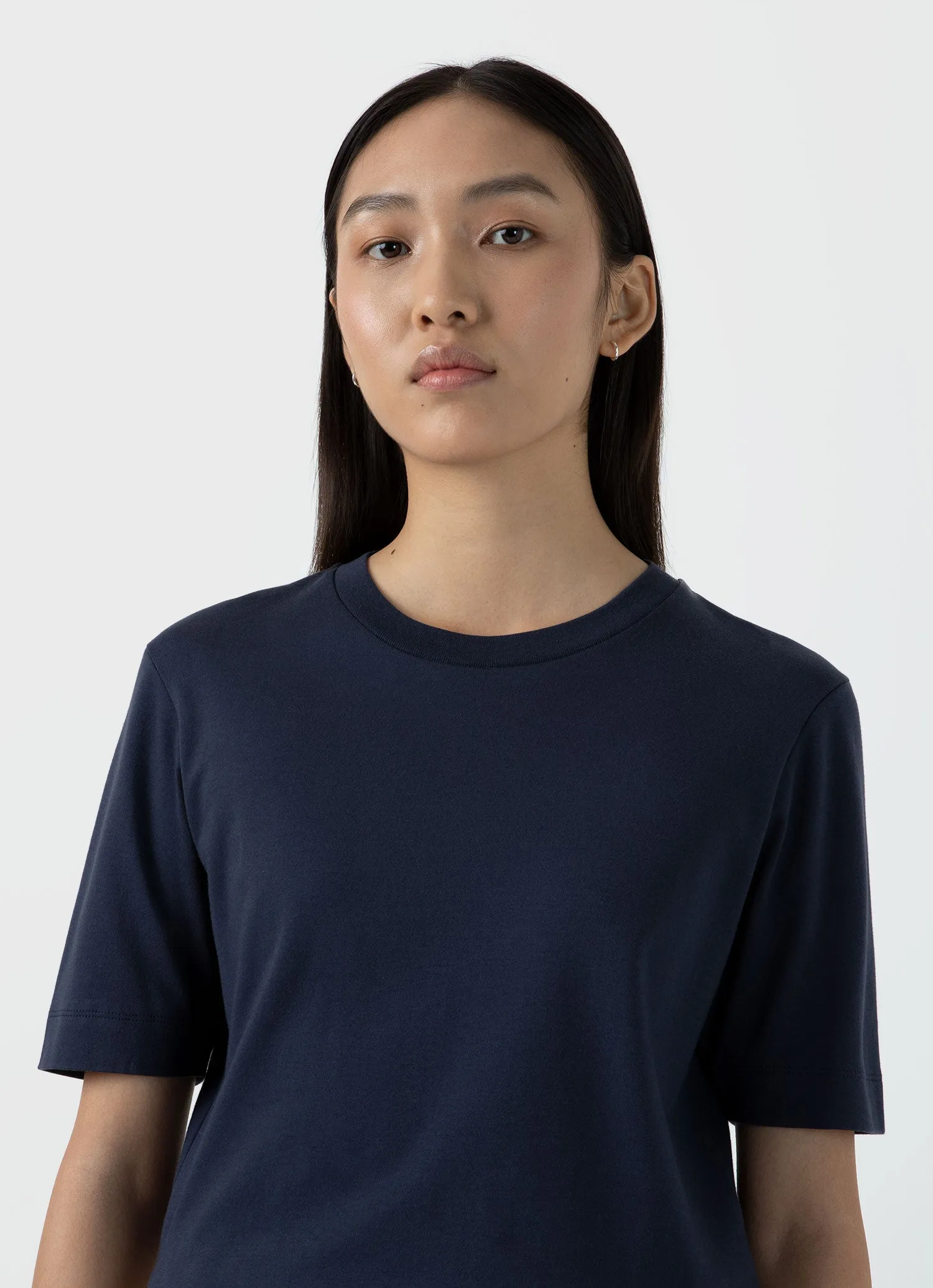Women's Mid Sleeve T-shirt in Navy sold by Sunspel