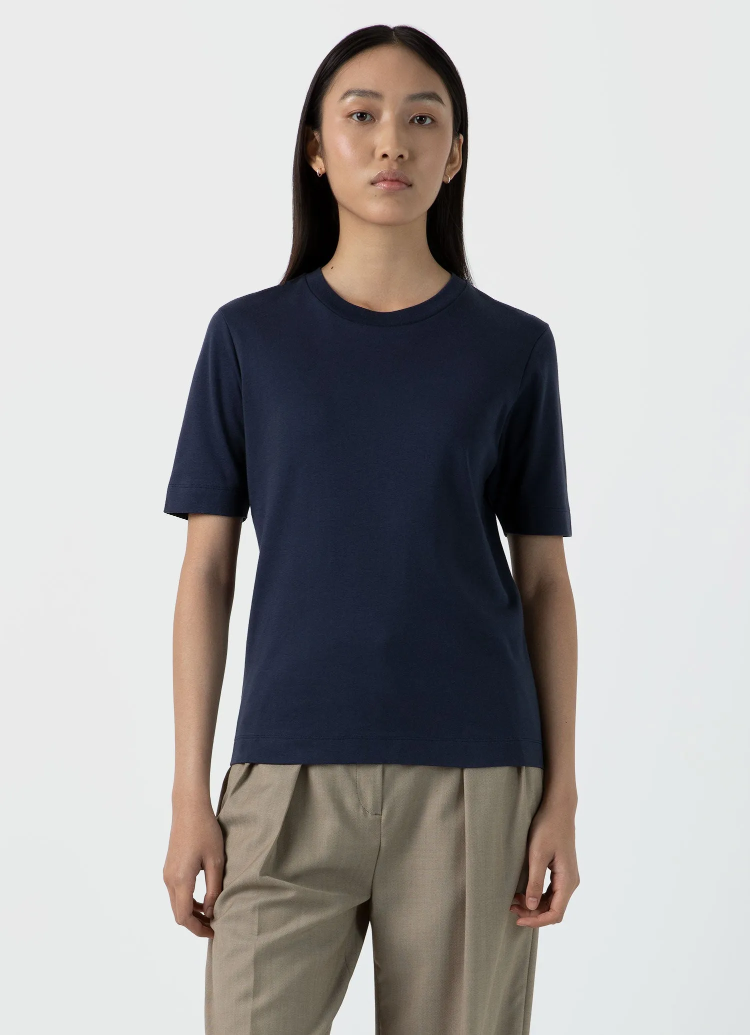 Women's Mid Sleeve T-shirt in Navy sold by Sunspel product image thumbnail 3