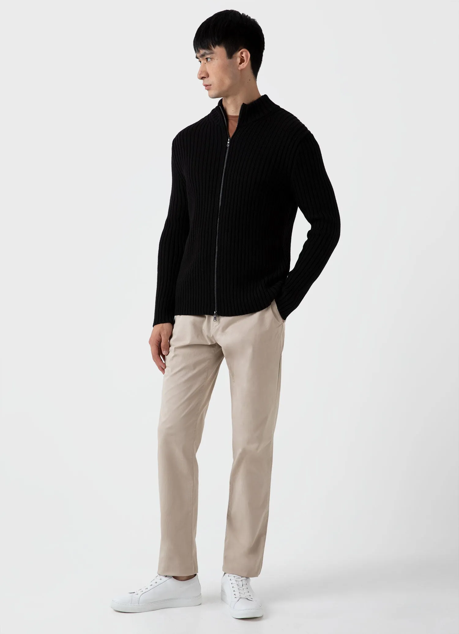Men's Merino Rib Zip Cardigan in Black sold by Sunspel product image thumbnail 3