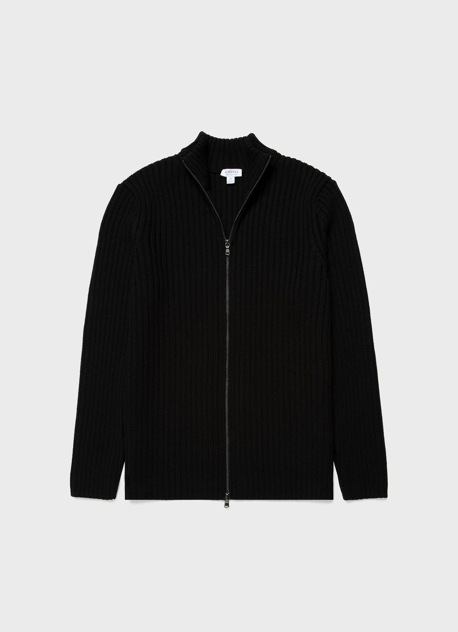 Men's Merino Rib Zip Cardigan in Black sold by Sunspel