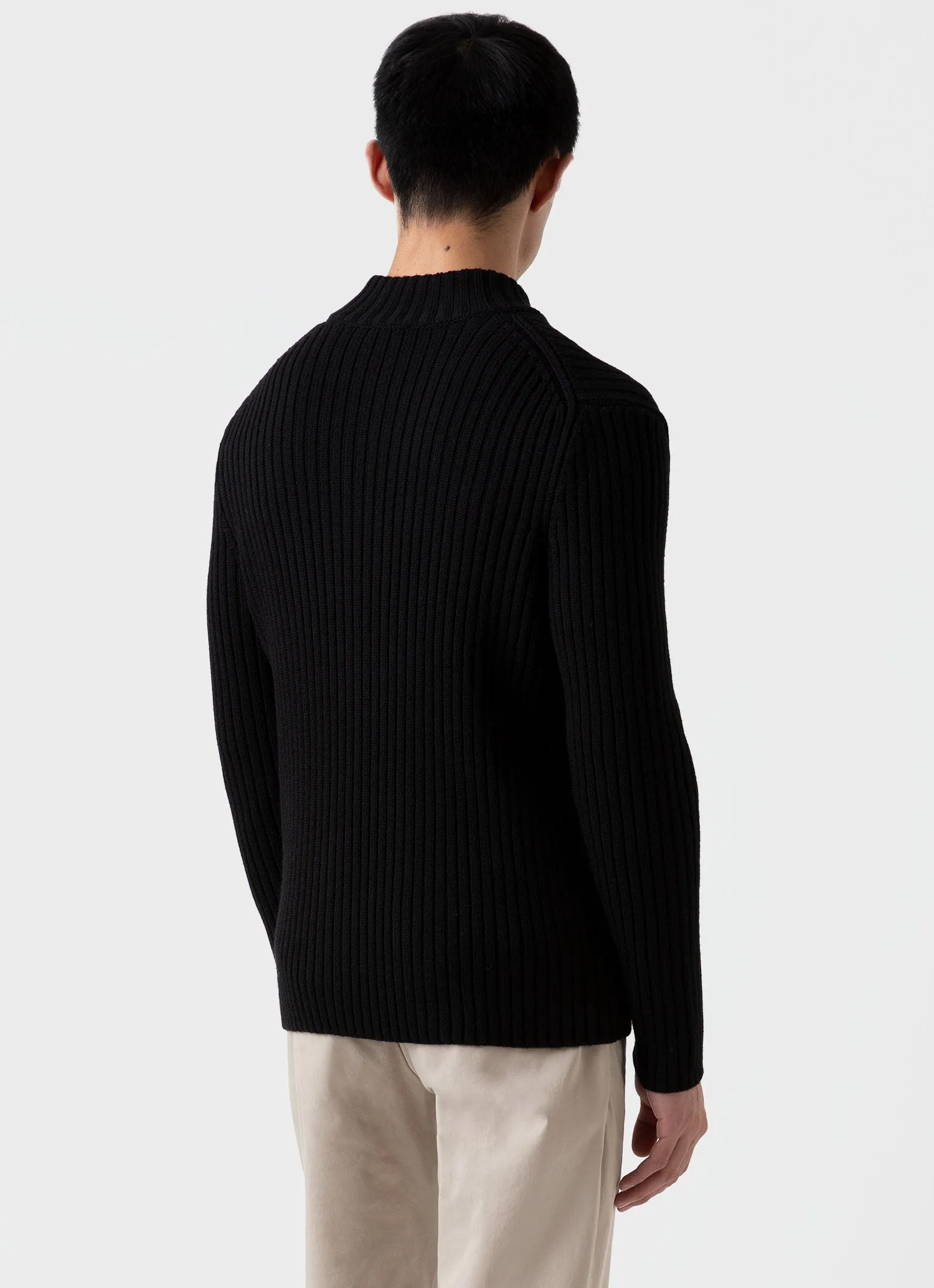 Men's Merino Rib Zip Cardigan in Black sold by Sunspel product image thumbnail 4
