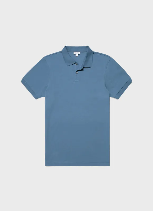 Men's Piqué Polo Shirt in Bluestone sold by Sunspel