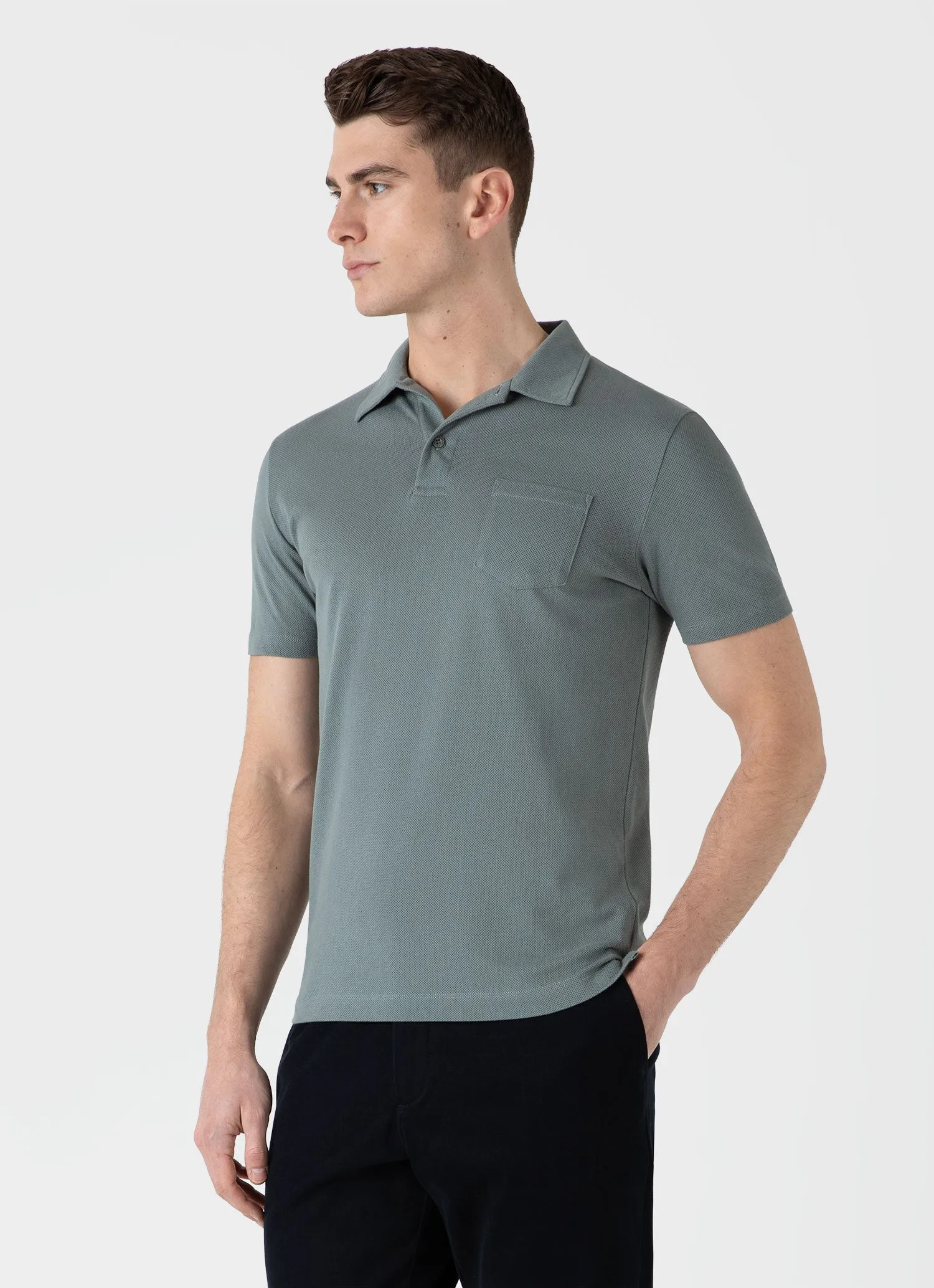Men's Riviera Polo Shirt in Smoke Green sold by Sunspel product image thumbnail 2
