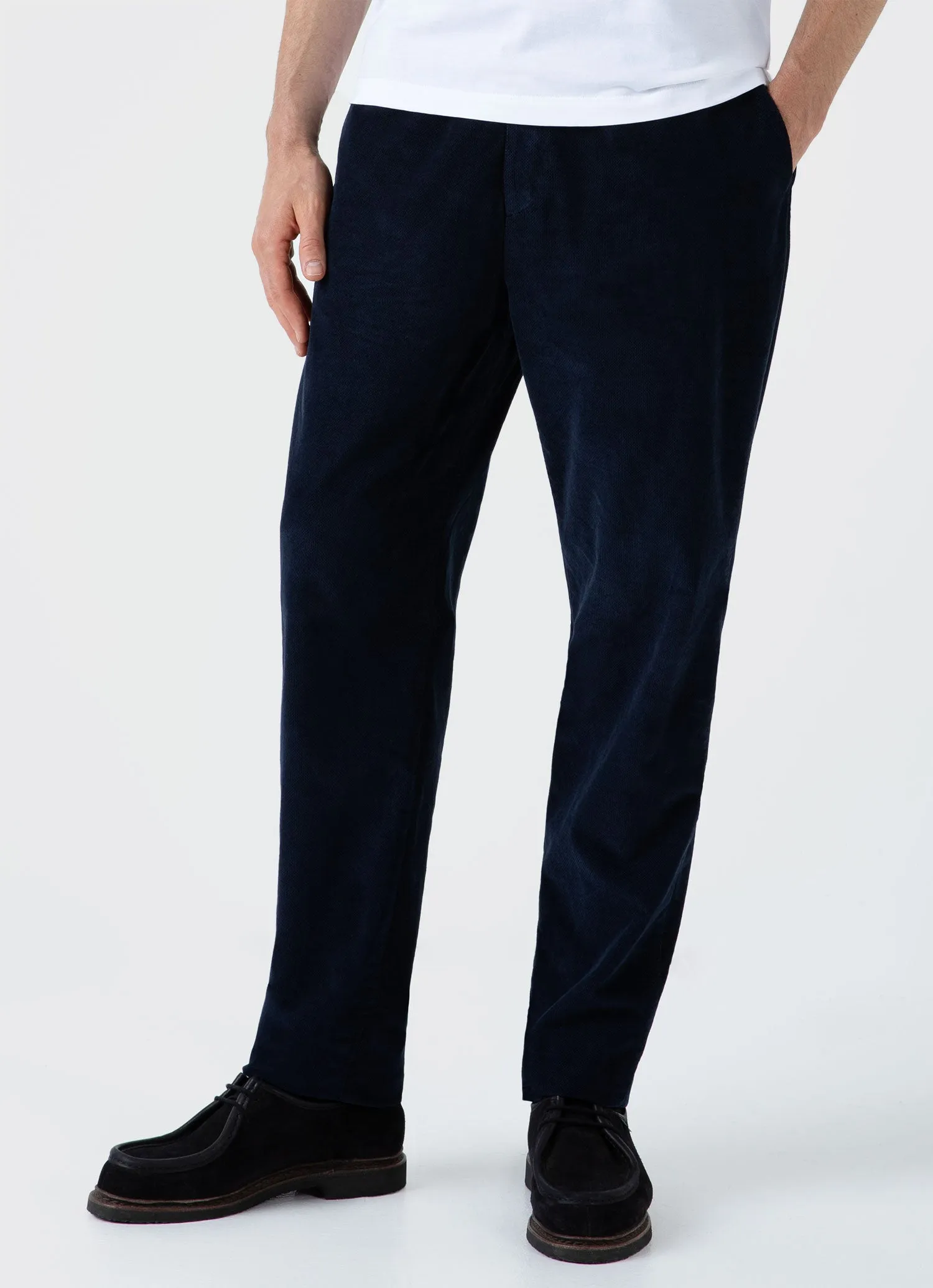 Men's Cellular Cord Drawstring Trouser in Navy sold by Sunspel product image thumbnail 3