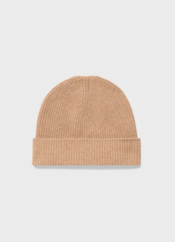 Cashmere Ribbed Hat in Camel sold by Sunspel