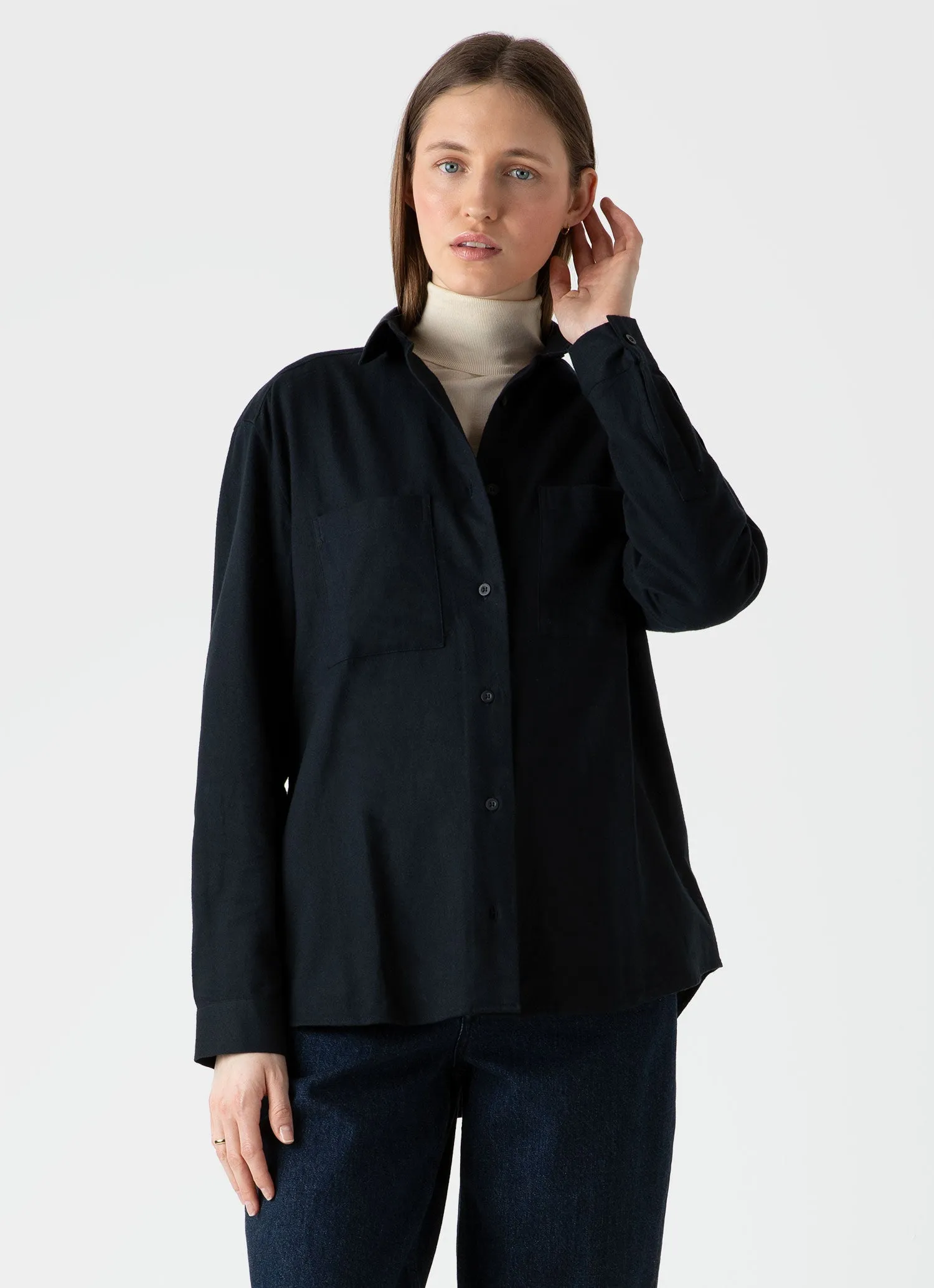 Women's Oversized Flannel Shirt in Black sold by Sunspel product image thumbnail 2
