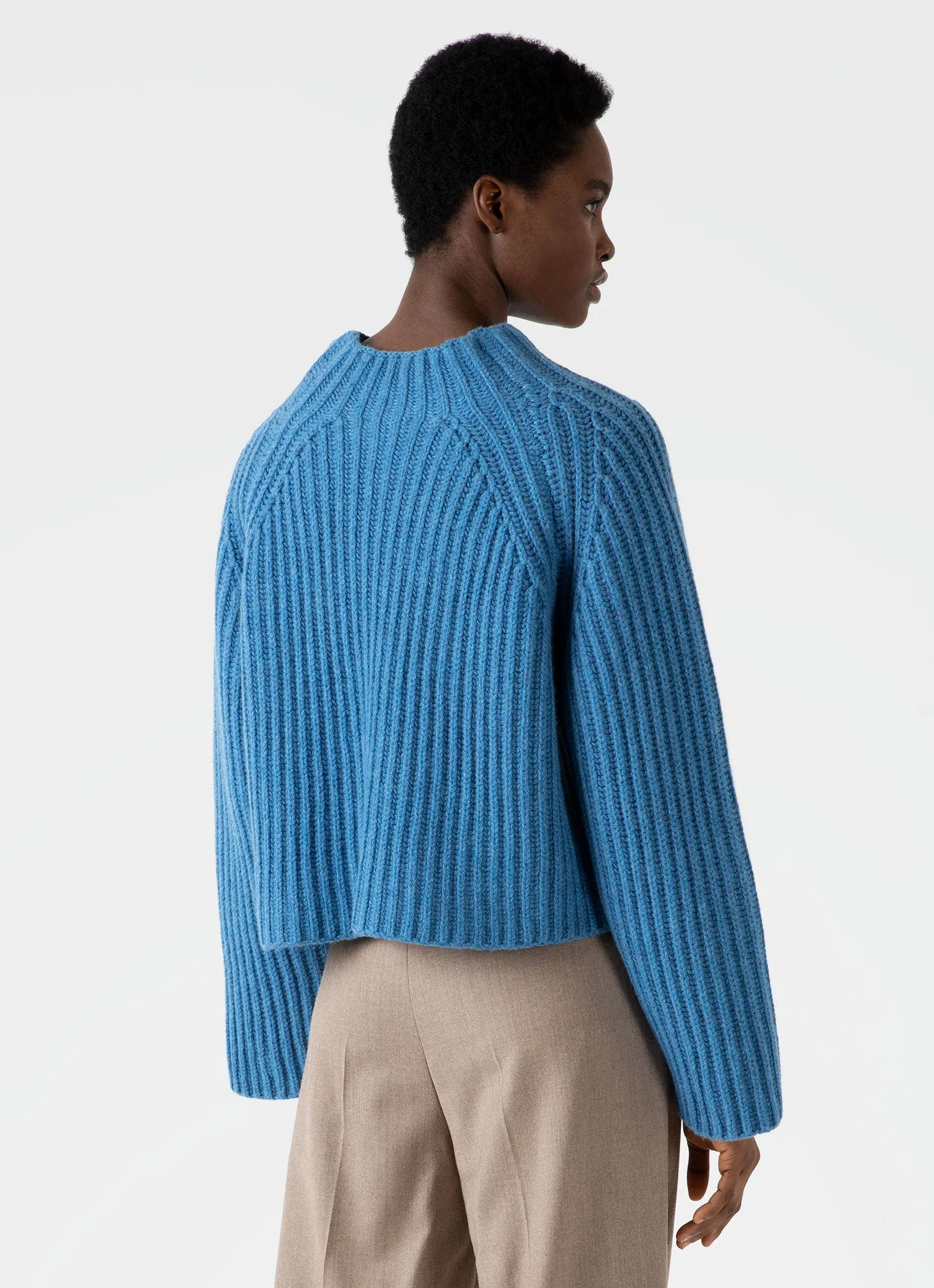 Women's Lambswool Chunky Funnel Neck Jumper in Blue Jean sold by Sunspel product image thumbnail 4