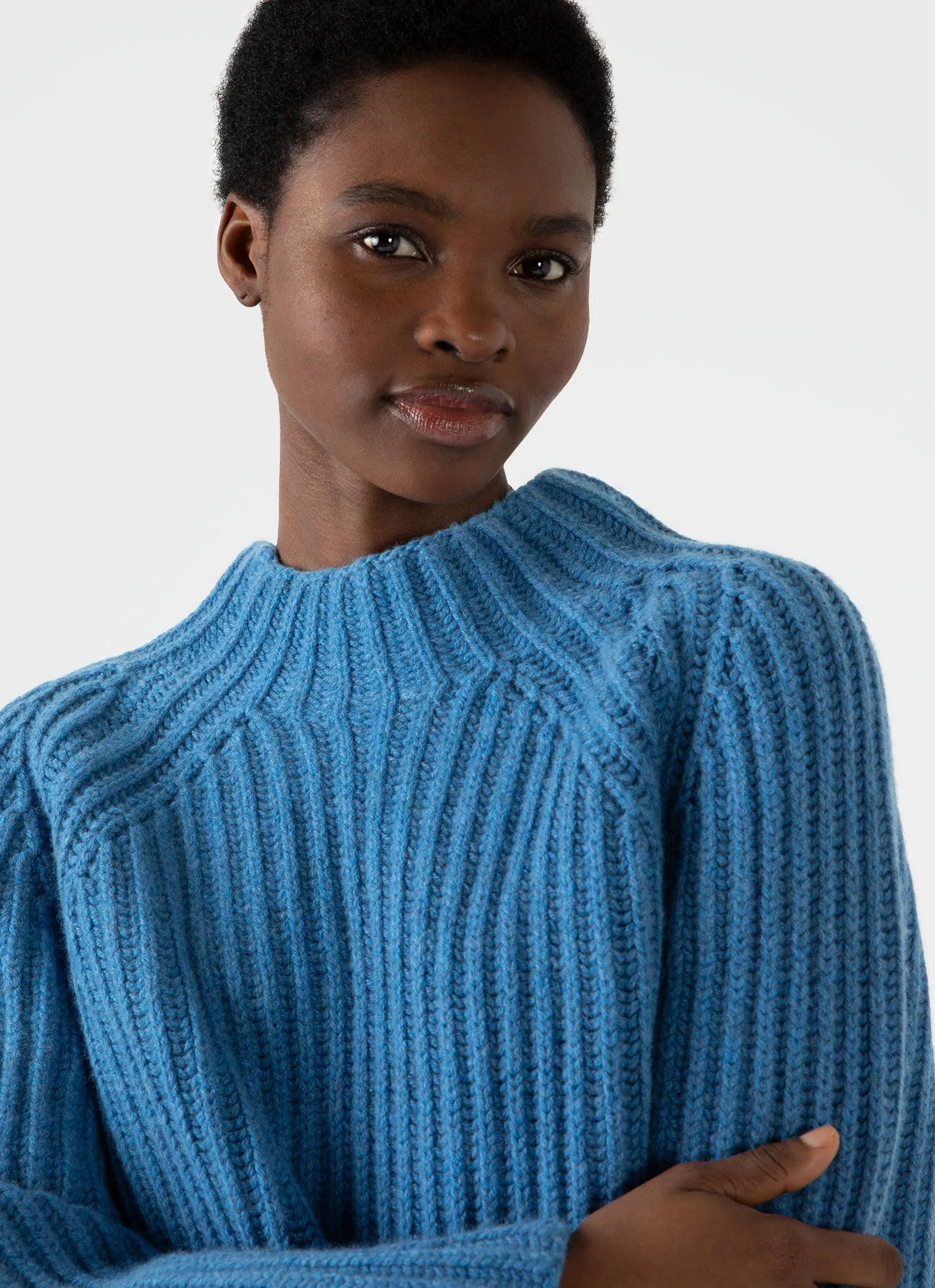 Women's Lambswool Chunky Funnel Neck Jumper in Blue Jean sold by Sunspel product image thumbnail 3
