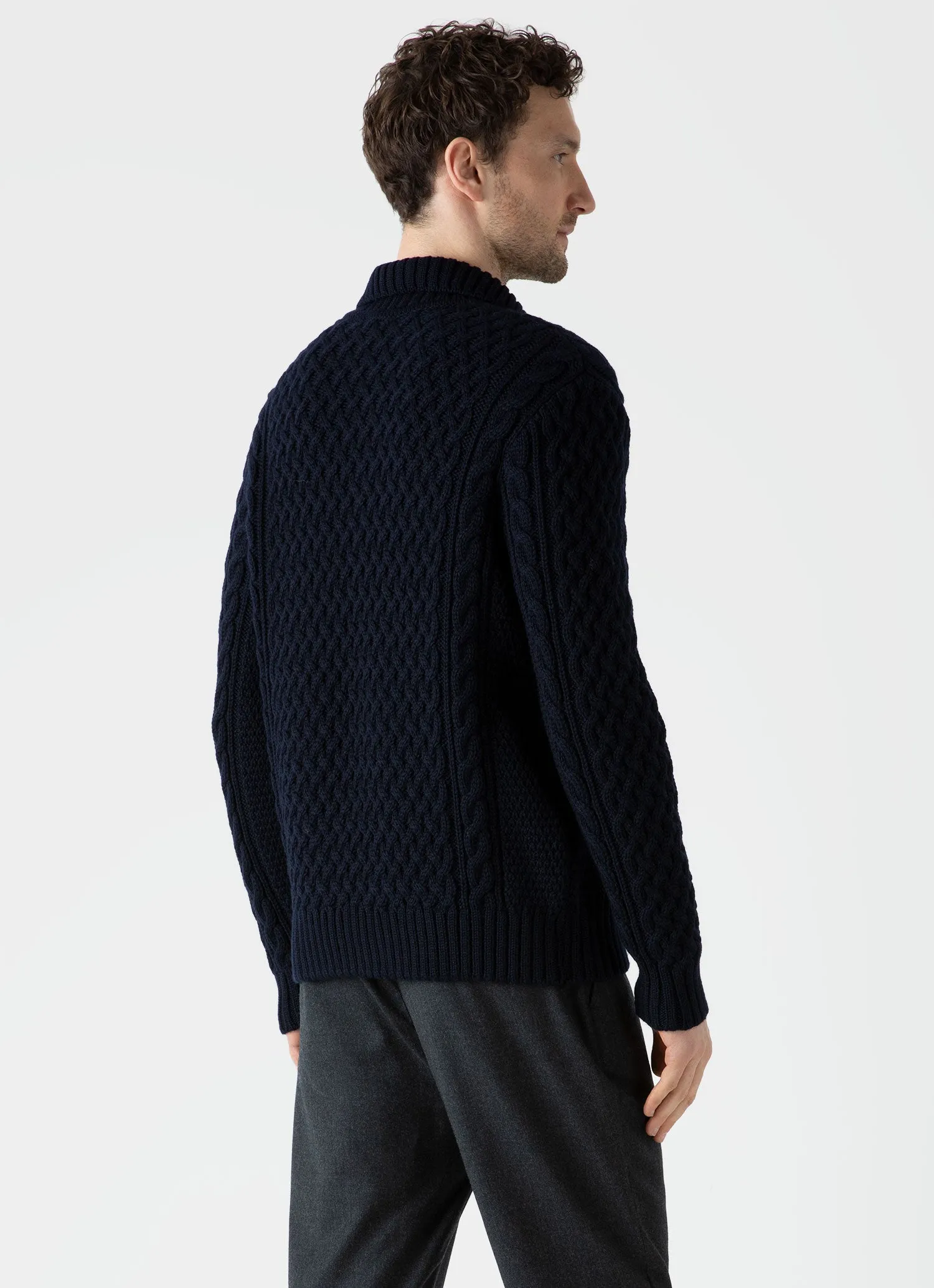 Men's Cable Knit Cardigan Jacket in Navy sold by Sunspel product image thumbnail 5