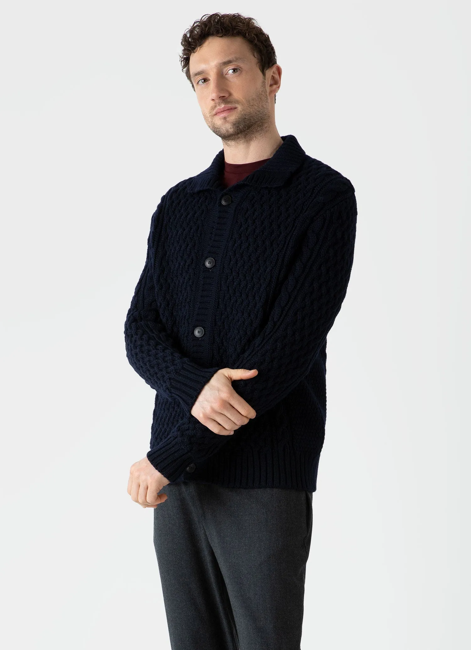 Men's Cable Knit Cardigan Jacket in Navy sold by Sunspel product image thumbnail 2