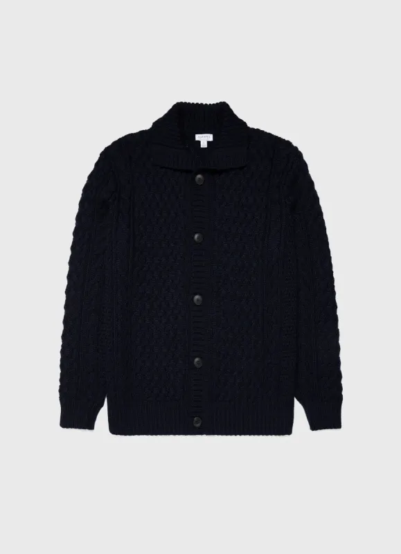 Men's Cable Knit Cardigan Jacket in Navy sold by Sunspel