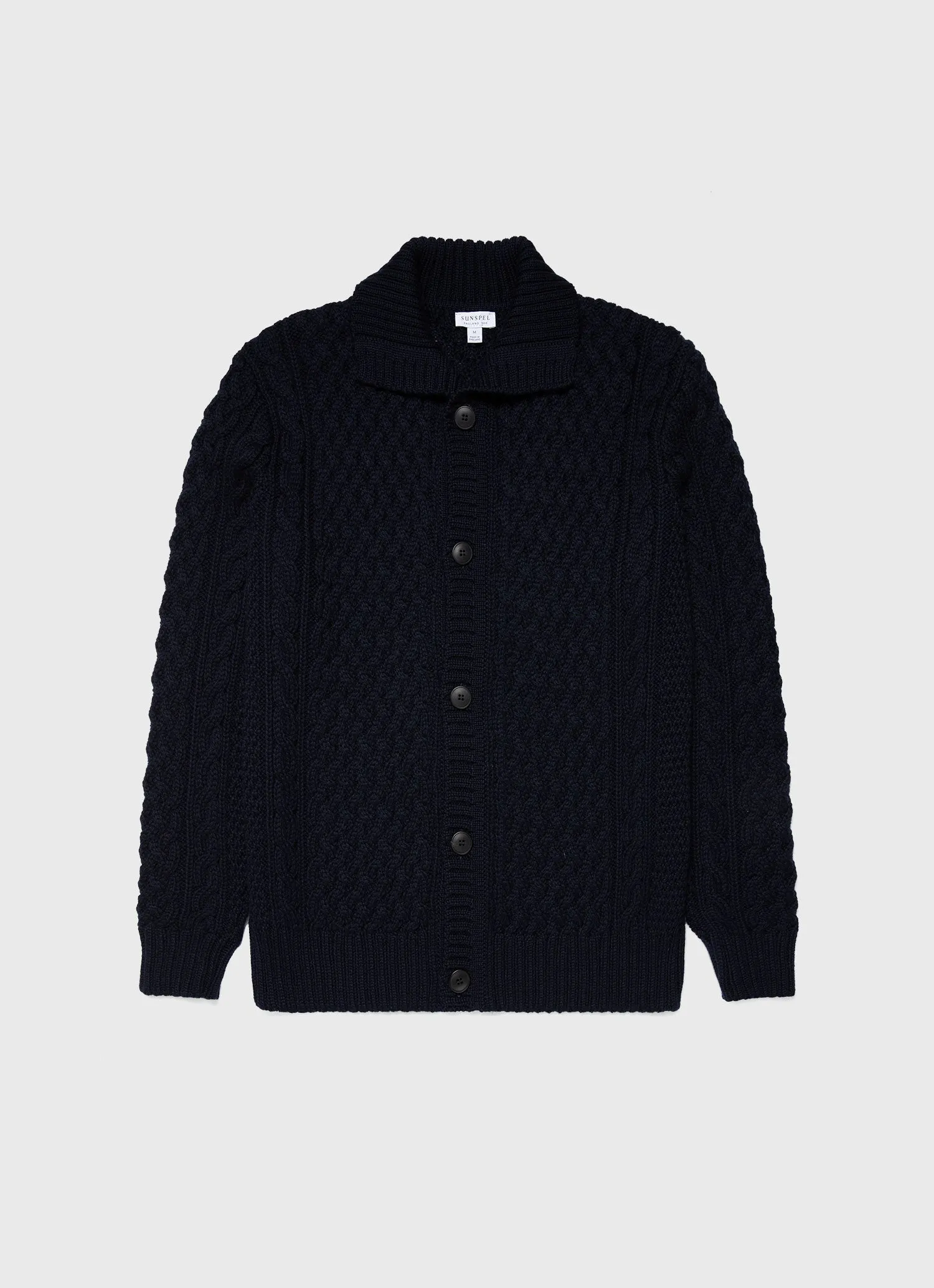 Men's Cable Knit Cardigan Jacket in Navy sold by Sunspel