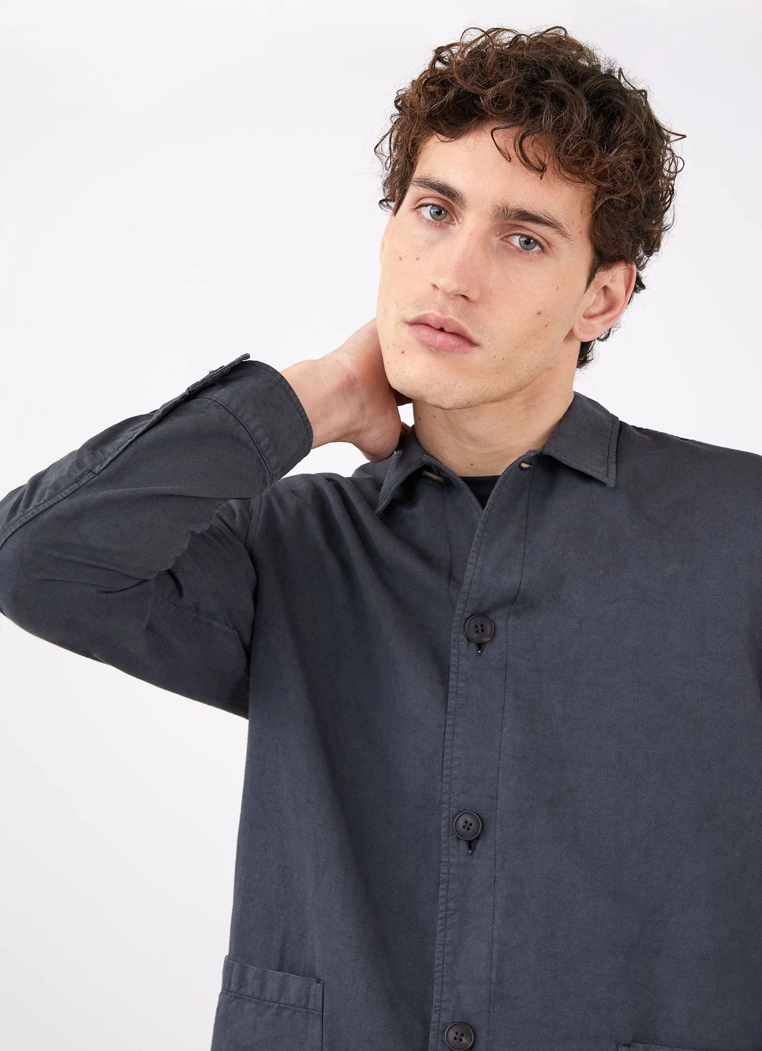Men's Cotton Linen Twin Pocket Jacket in Charcoal sold by Sunspel product image thumbnail 5