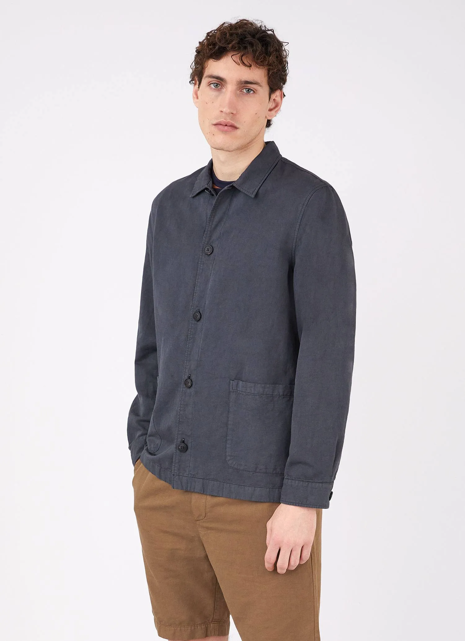 Men's Cotton Linen Twin Pocket Jacket in Charcoal sold by Sunspel product image thumbnail 2