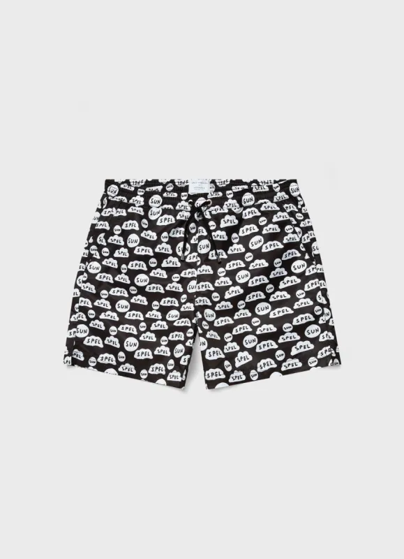 Men's David Shrigley Swim Shorts in Black sold by Sunspel