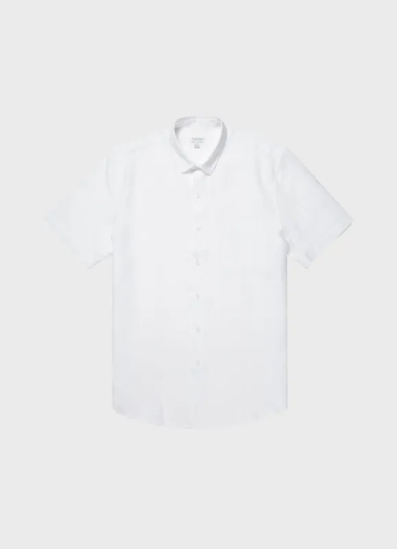 Men's Short Sleeve Linen Shirt in White sold by Sunspel