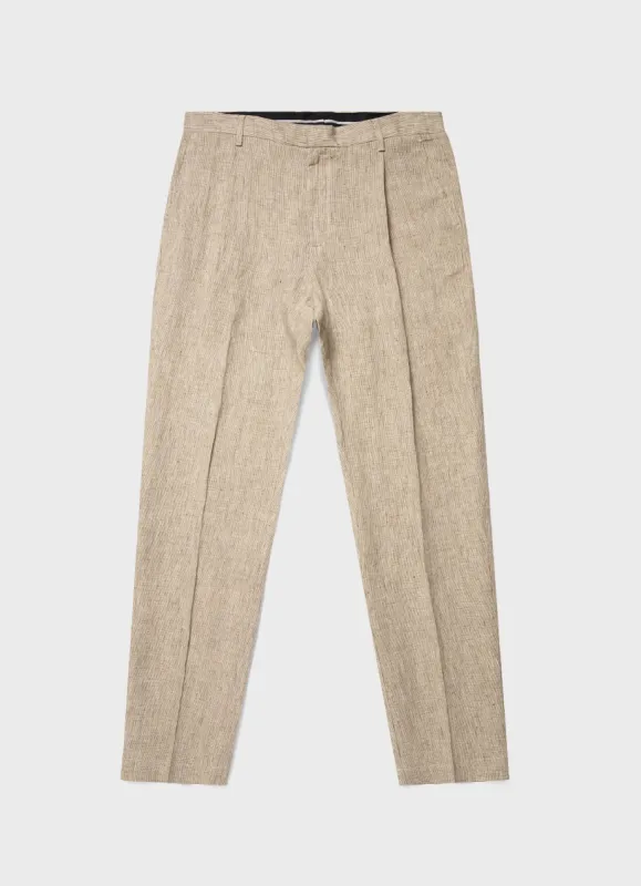 Men's Pleated Linen Trouser in Light Sand Puppytooth sold by Sunspel
